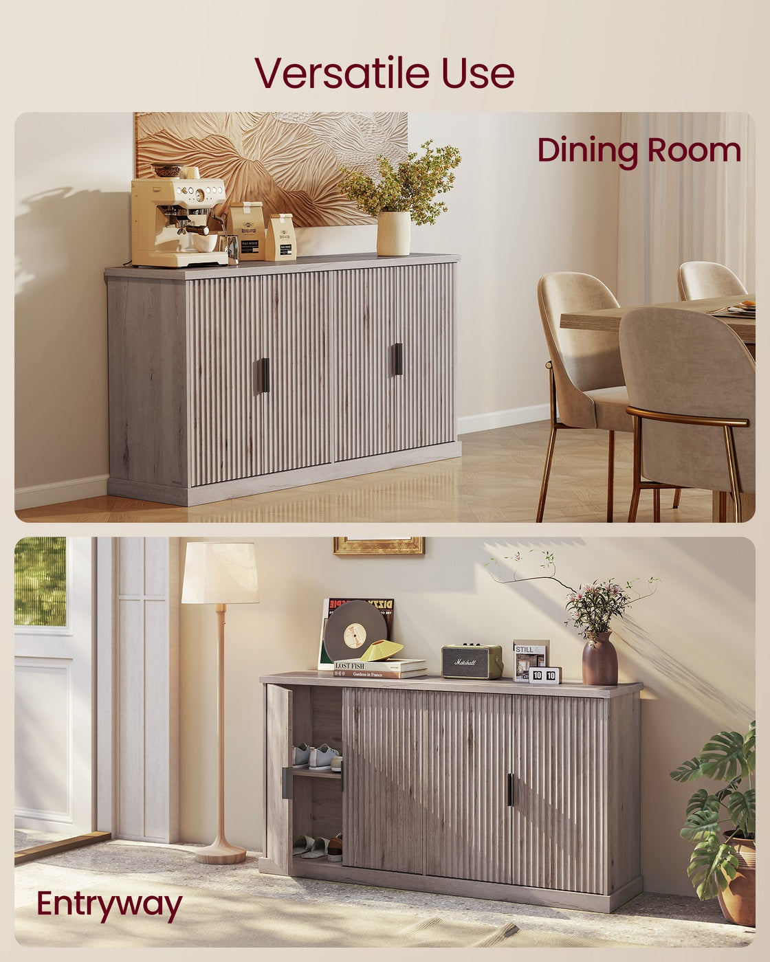 VASAGLE Maxe Buffet Cabinet, Console Cabinet – Washed Gray