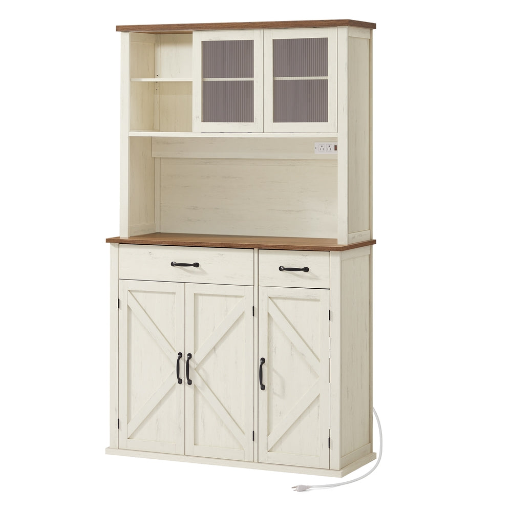 VASAGLE Pantry Cabinet with Lights and Charging Station 15.6 X 41.9 X 71.1 Inches Rustic White