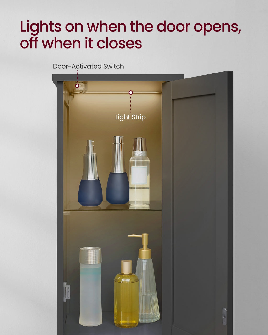 VASAGLE Tall Storage Cabinet with Lights Matte Black