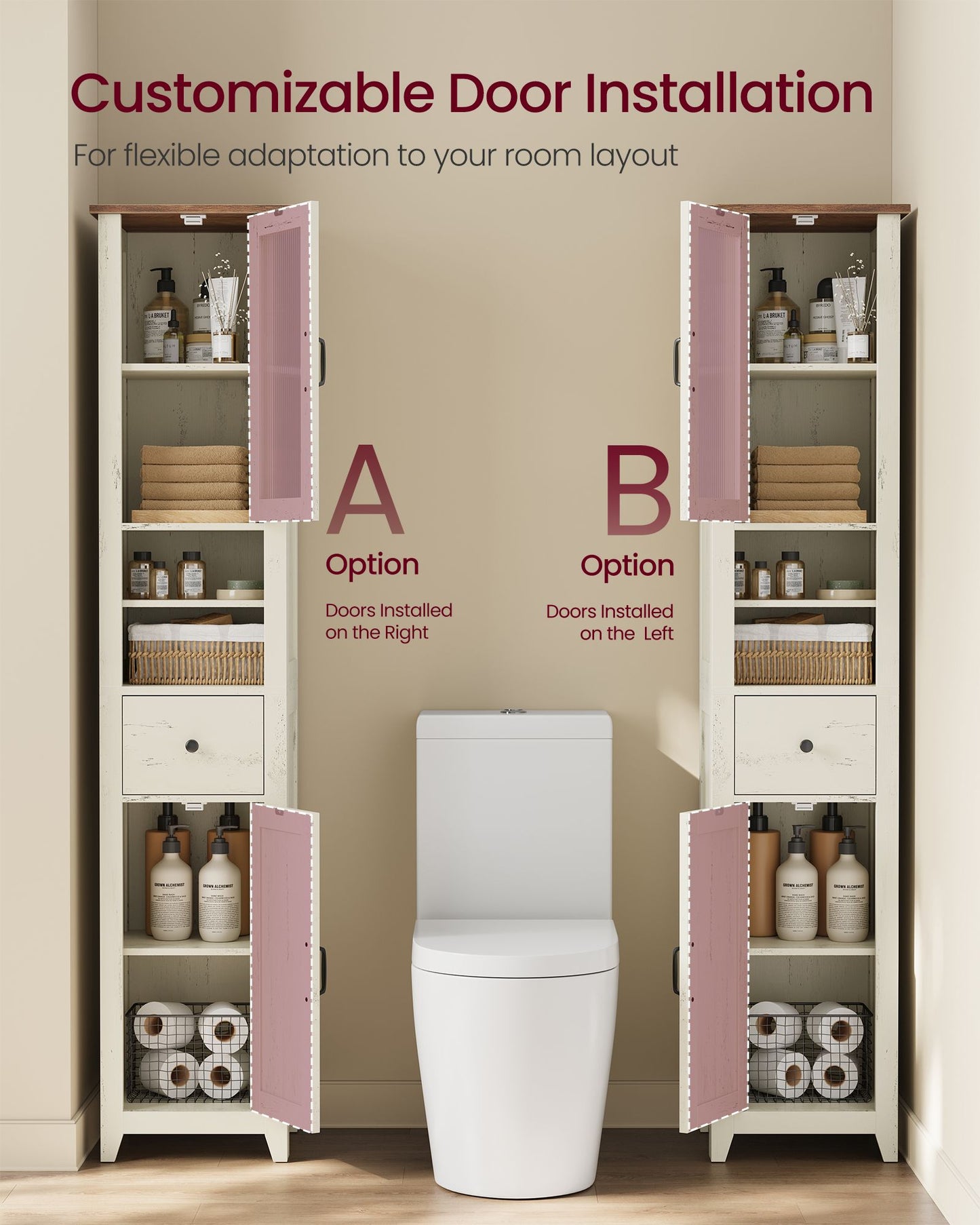 VASAGLE Tall Farmhouse Bathroom Cabinet with Drawer and Doors