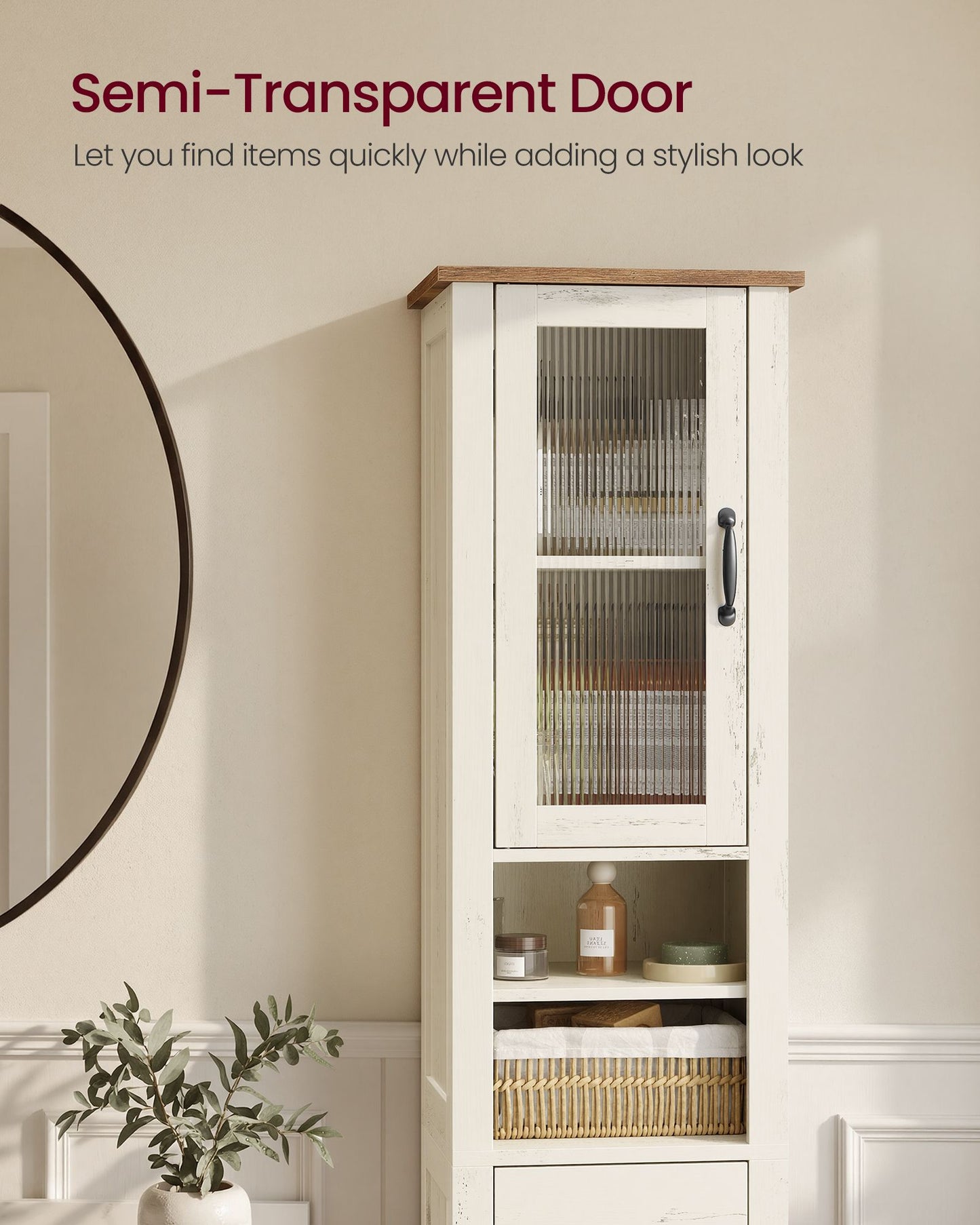 VASAGLE Tall Farmhouse Bathroom Cabinet with Drawer and Doors