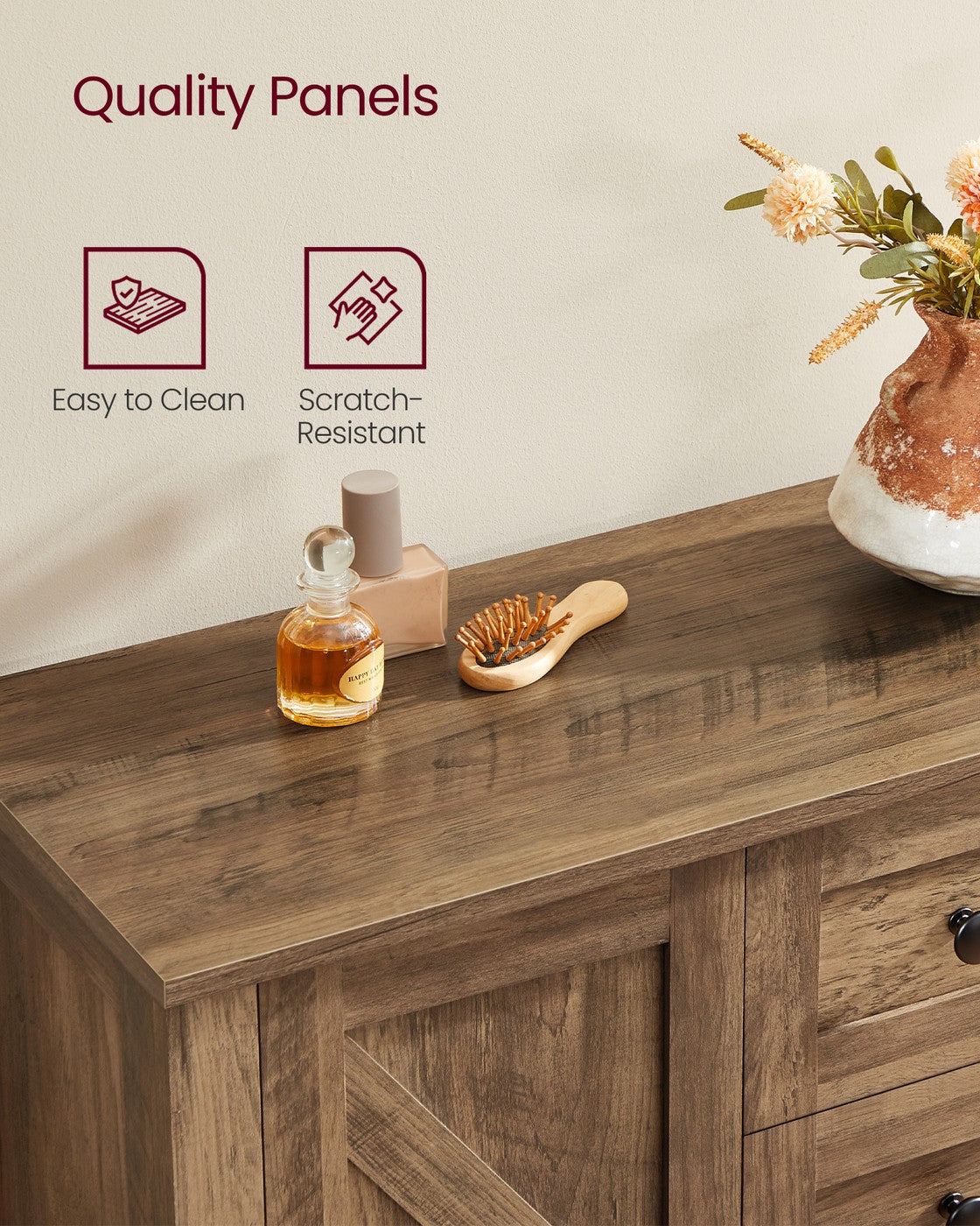 VASAGLE Liry Farmhouse Bathroom Floor Cabinet with 4 Drawers – Honey Brown