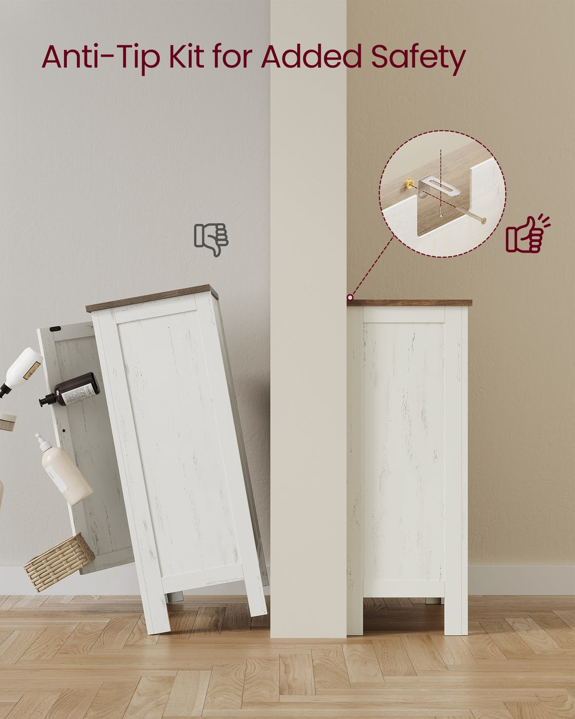 VASAGLE Liry Farmhouse Bathroom Floor Cabinet with 4 Drawers – Rustic White