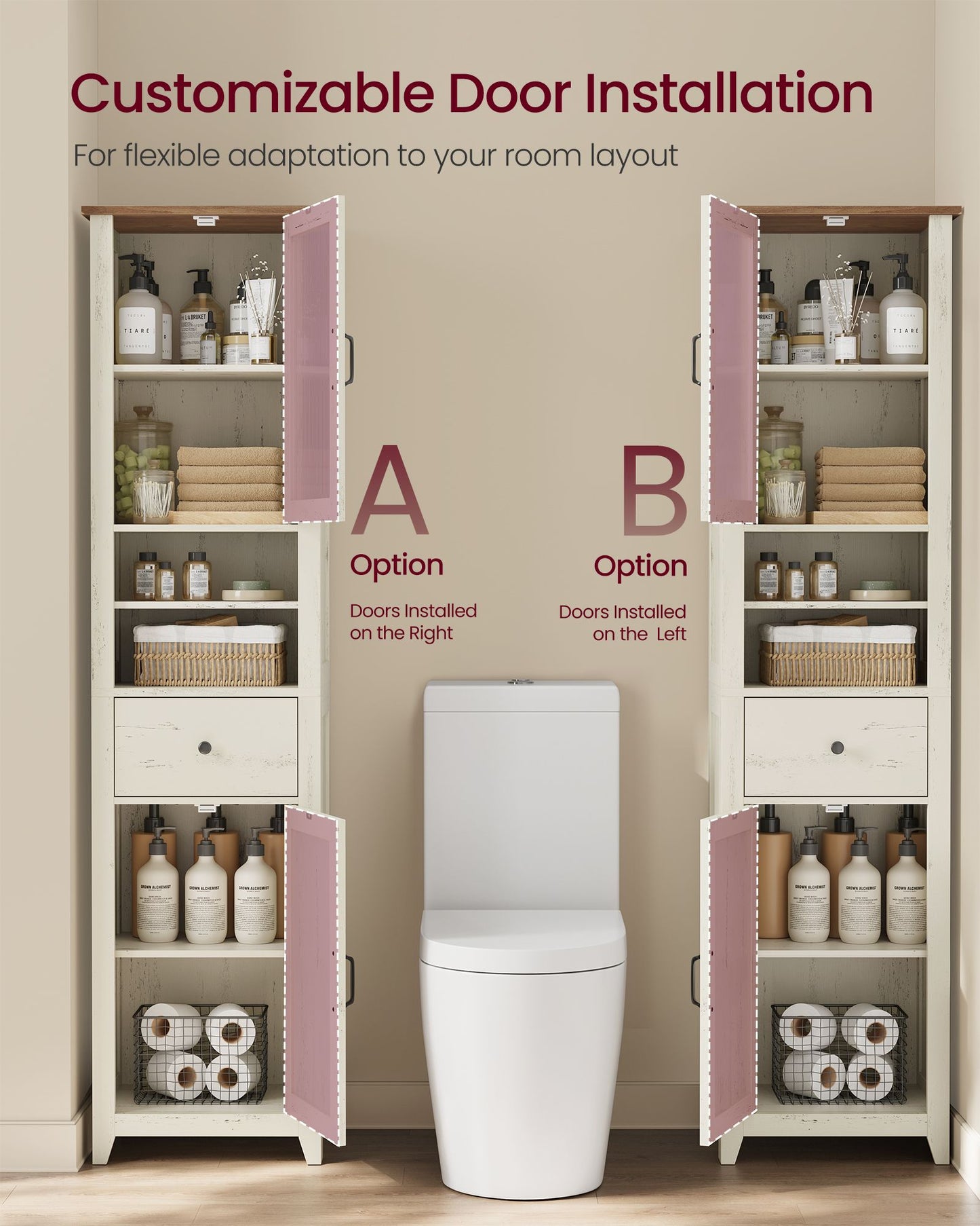 VASAGLE Tall Narrow Freestanding Bathroom Cabinet with Drawer and Doors