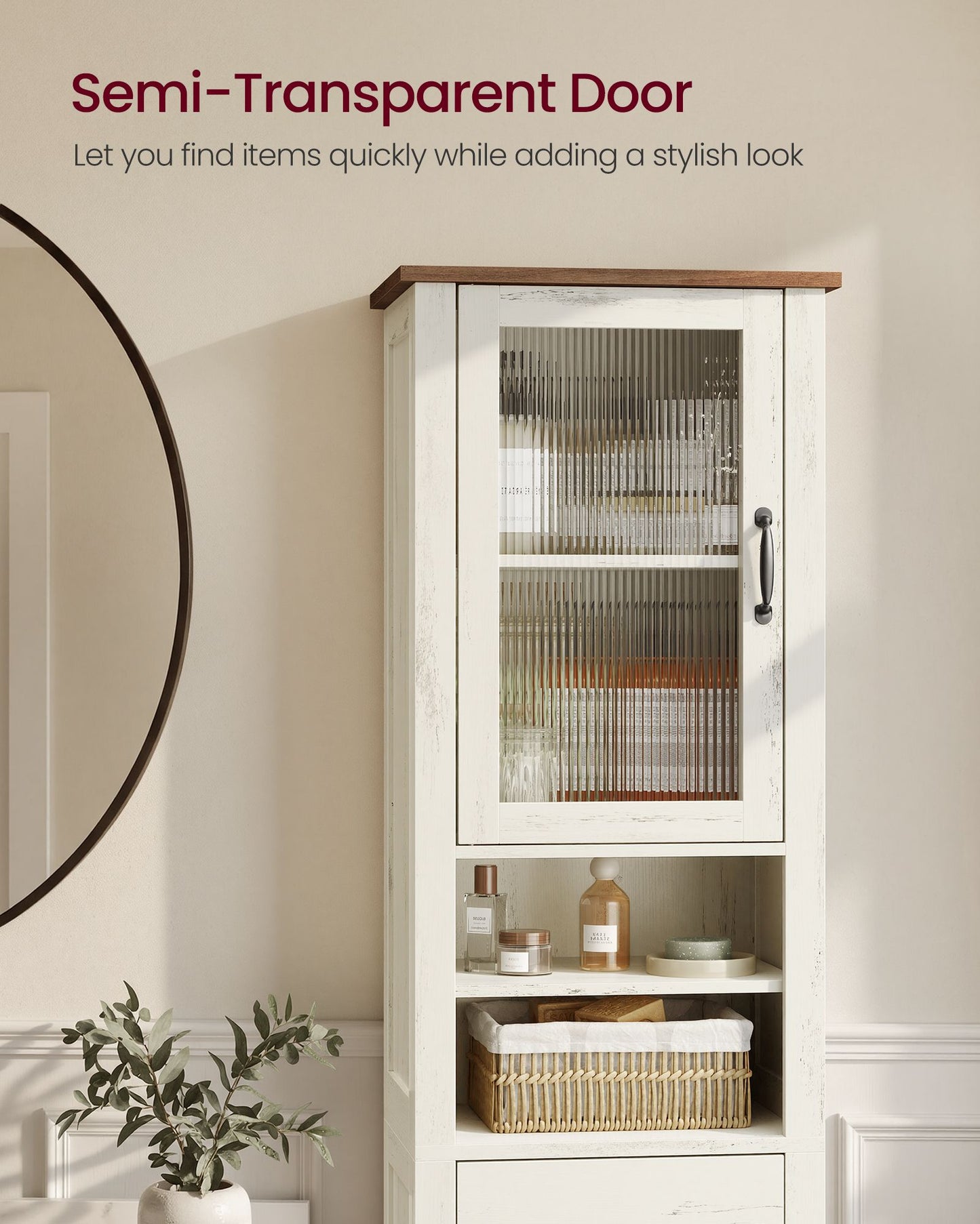 VASAGLE Tall Narrow Freestanding Bathroom Cabinet with Drawer and Doors