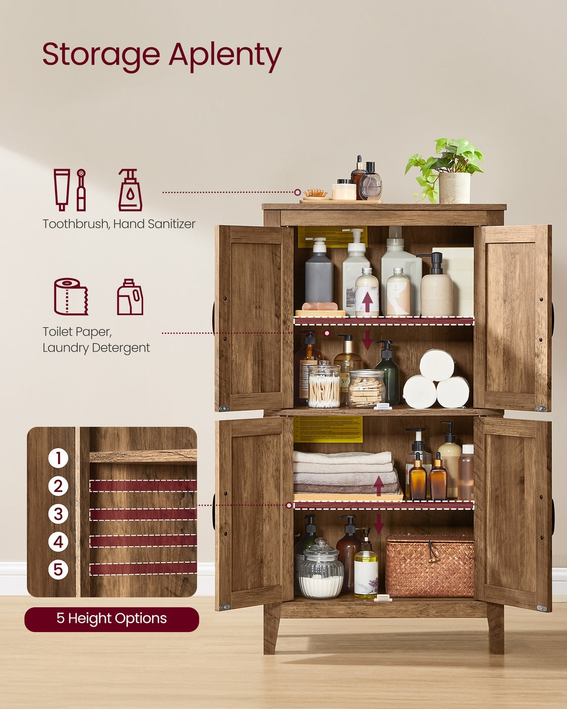 VASAGLE Liry Farmhouse Storage Cabinet with Barn Doors – Honey Brown