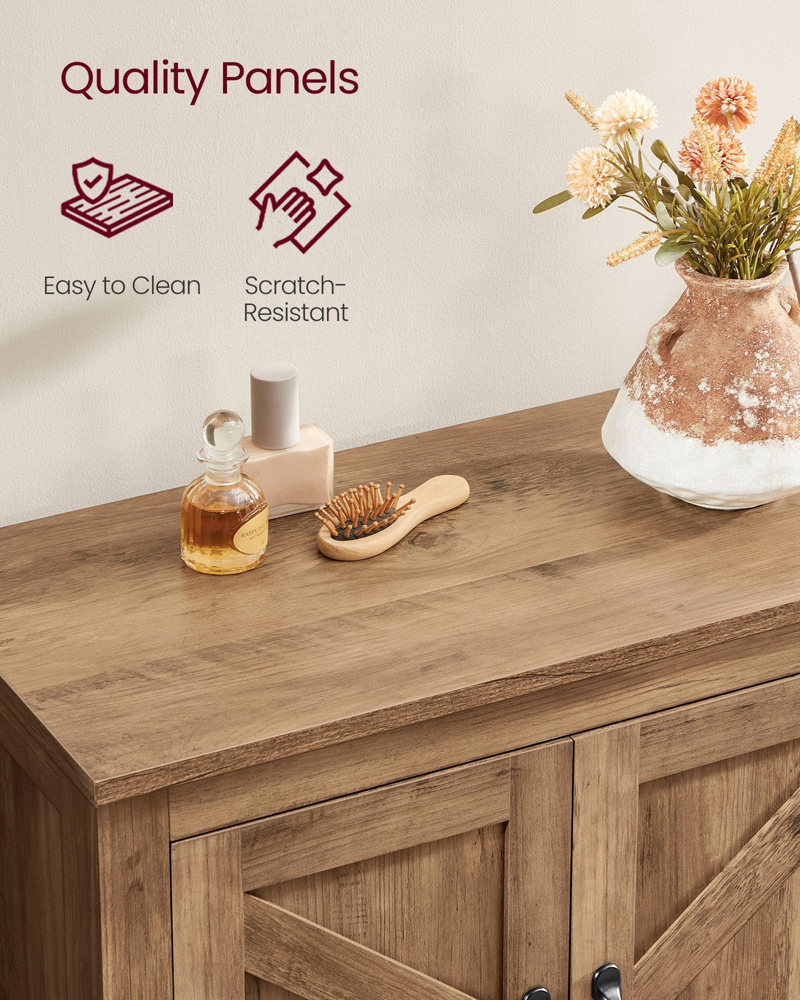 VASAGLE Liry Farmhouse Storage Cabinet with Barn Doors – Honey Brown