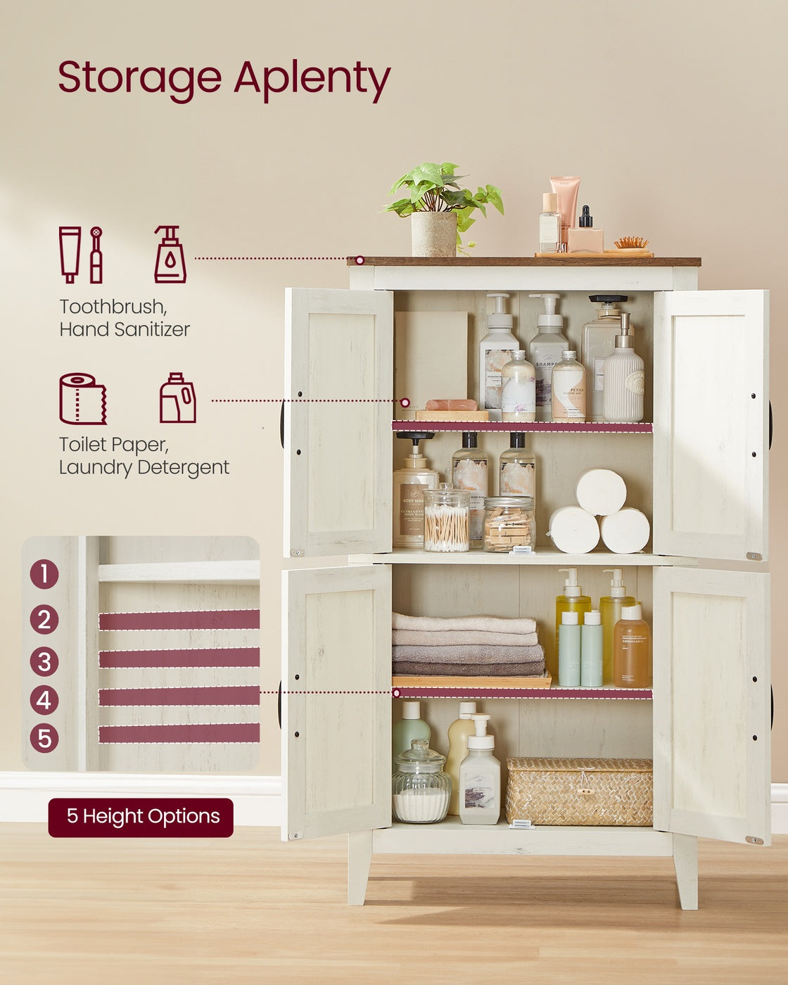 VASAGLE Liry Farmhouse Storage Cabinet with Barn Doors – Rustic White
