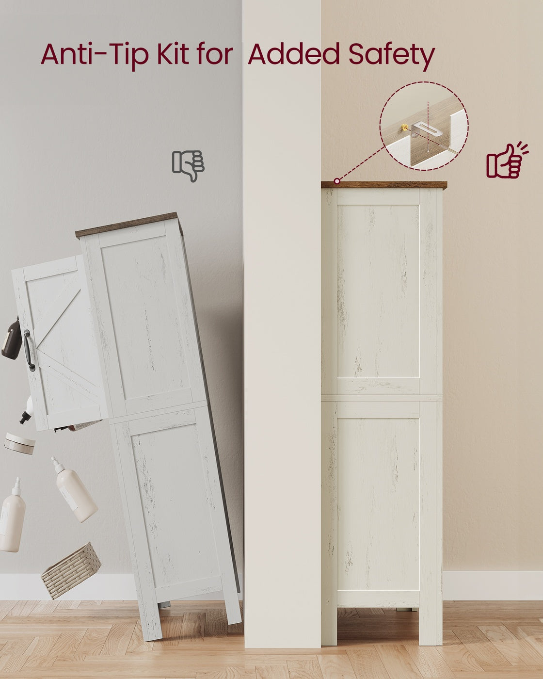VASAGLE Liry Farmhouse Storage Cabinet with Barn Doors – Rustic White