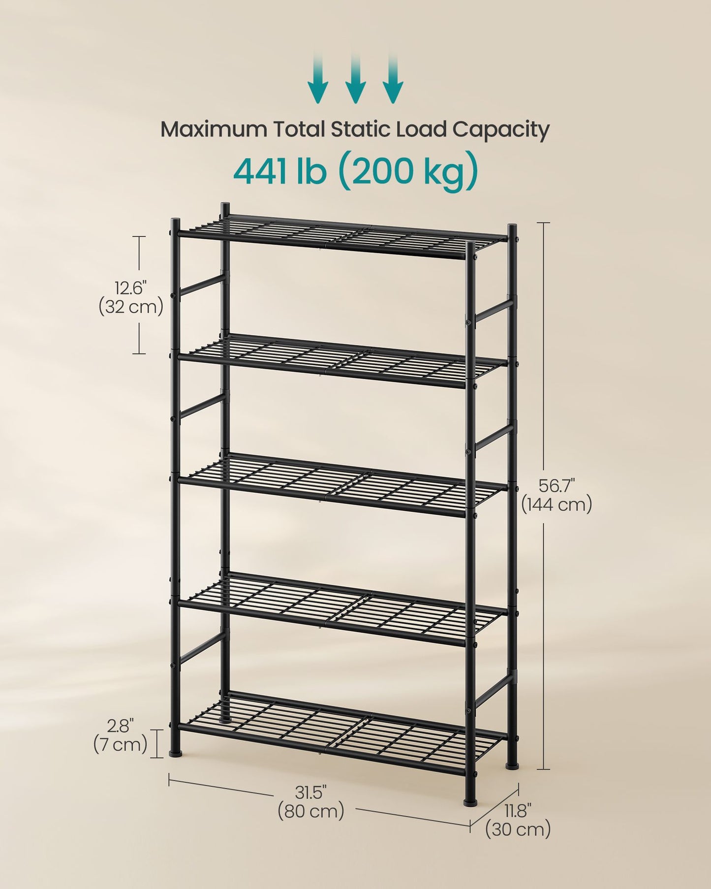 SONGMICS 5-Tier Metal Storage Shelf Heavy-Duty Adjustable Wire Shelving Unit for Kitchen – Matte Black