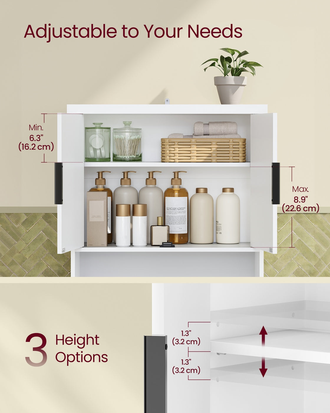 VASAGLE Maxe Over the Toilet Storage Cabinet, 23.6-Inch Wide Mid Century Modern, Cloud White