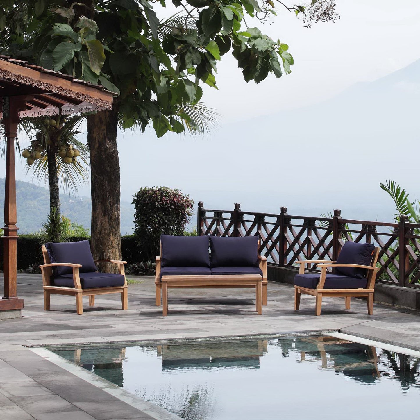 Marina 4 Piece Outdoor Patio Teak Set by Modway EEI-1469