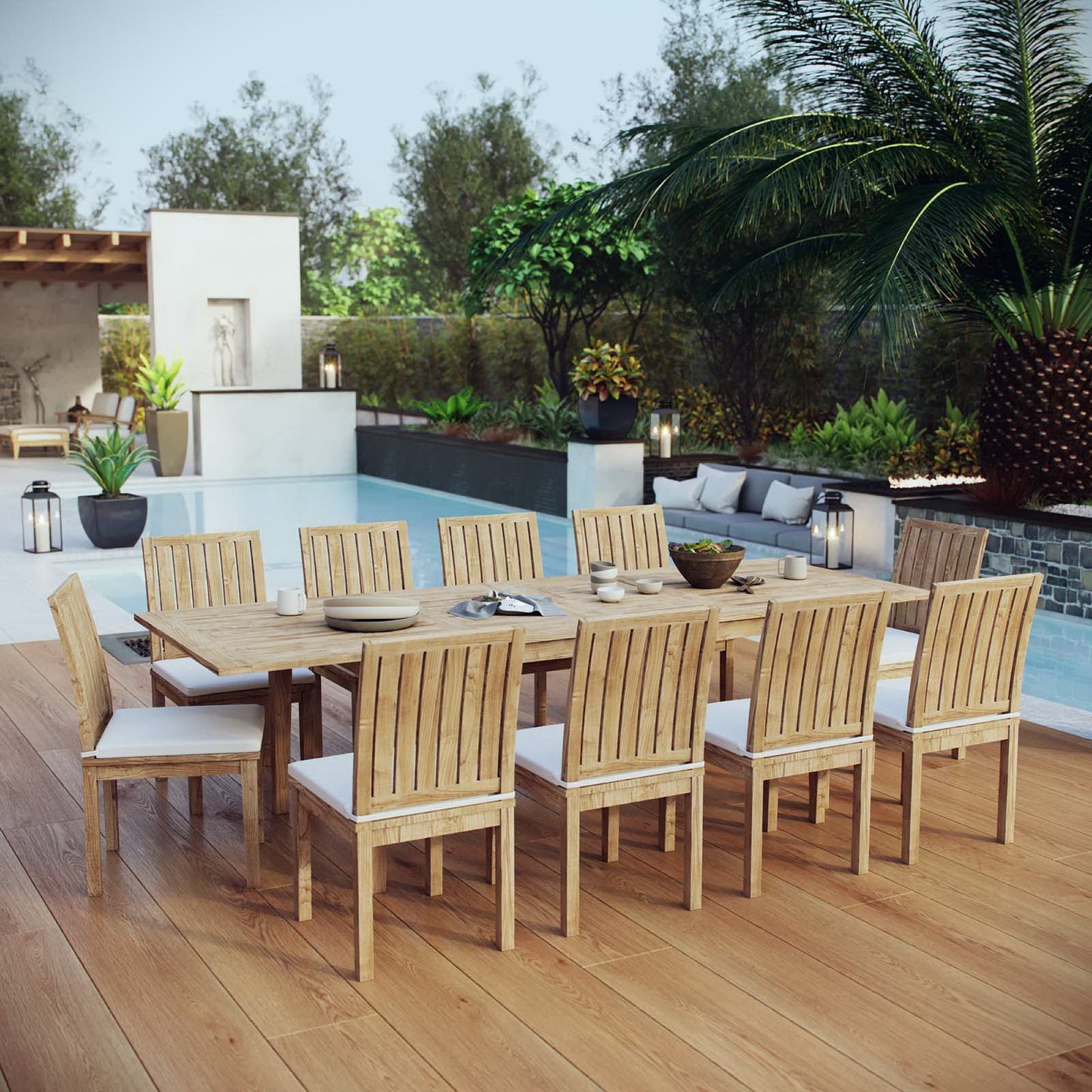 Marina 11 Piece Outdoor Patio Teak Dining Set by Modway EEI-3282