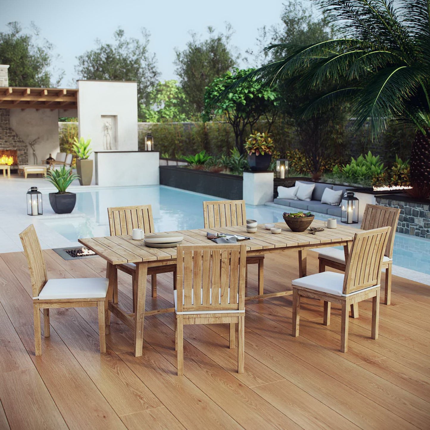 Marina 7 Piece Outdoor Patio Teak Dining Set by Modway EEI-3307