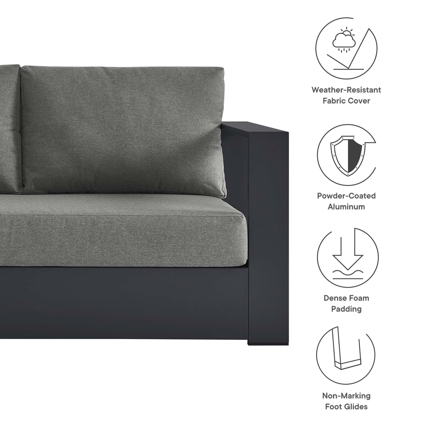 Tahoe Outdoor Patio Powder-Coated Aluminum Modular Right-Facing Loveseat by Modway EEI-6630