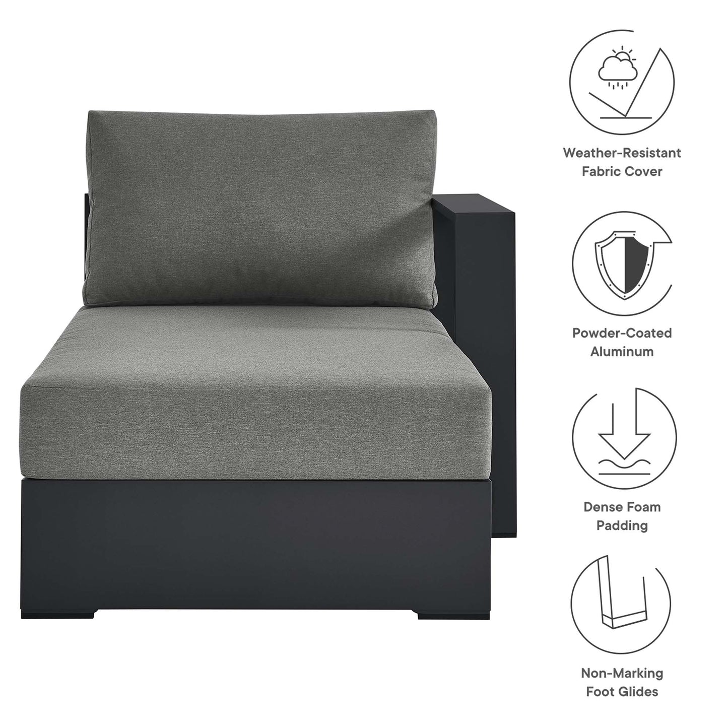Tahoe Outdoor Patio Powder-Coated Aluminum Modular Right-Facing Chaise Lounge by Modway EEI-6633