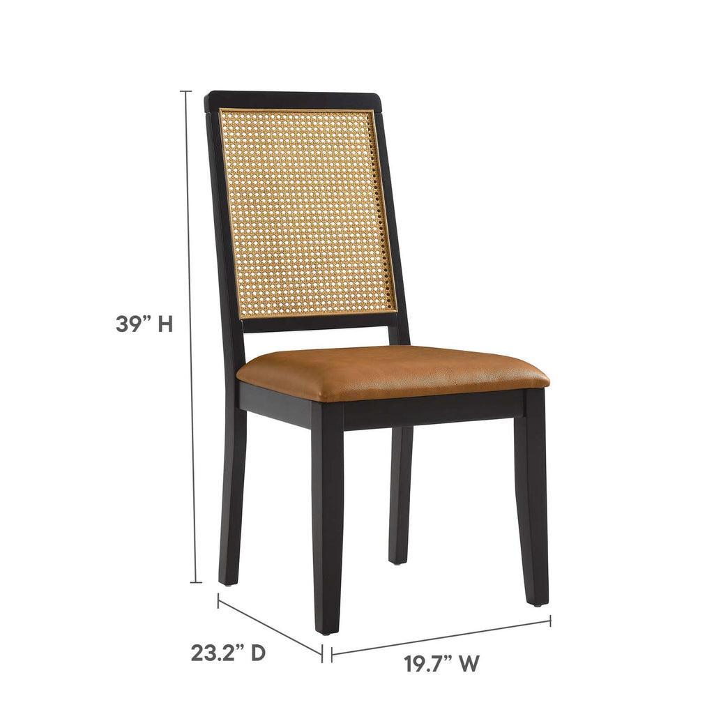 Modway Arlo Vegan Leather Upholstered Faux Rattan and Wood Dining Side Chairs - Set of 2