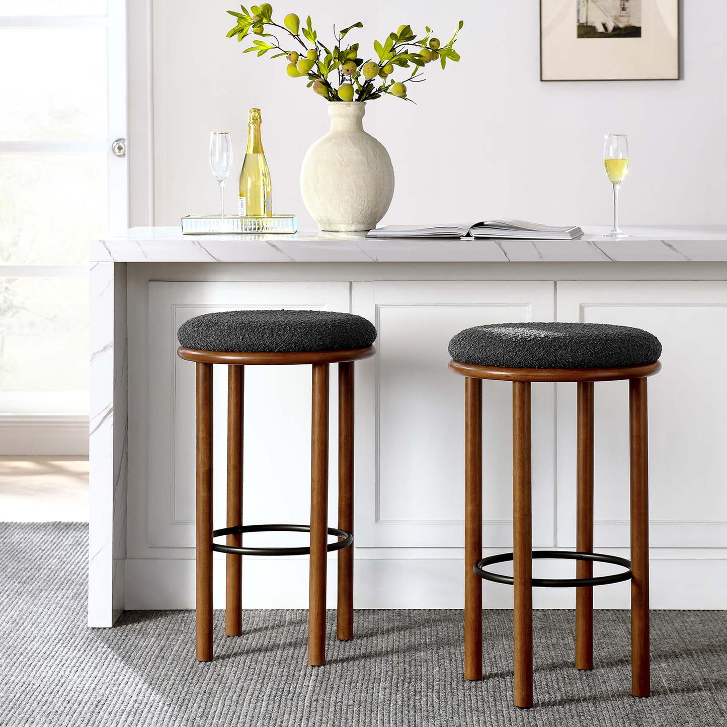 Fable Boucle Fabric Bar Stools Set of 2 by Modway EEI-6819