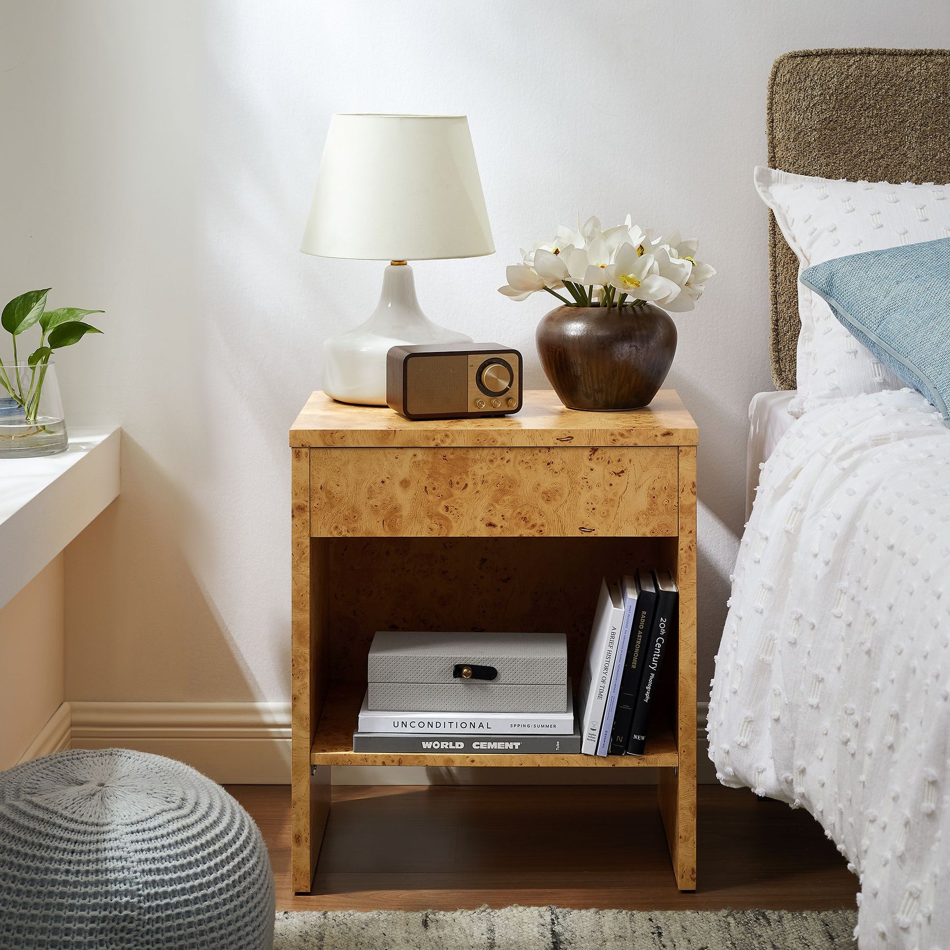Hudson 1-Drawer Burl Wood Nightstand With Shelf by Modway EEI-6856 FredCo
