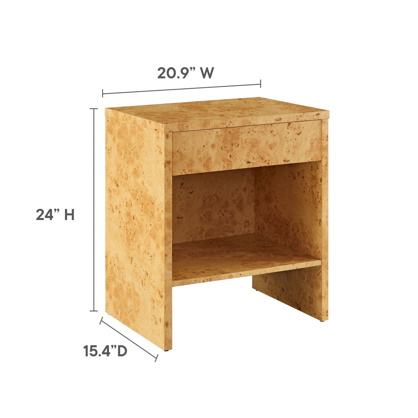 Hudson 1-Drawer Burl Wood Nightstand With Shelf by Modway EEI-6856 FredCo
