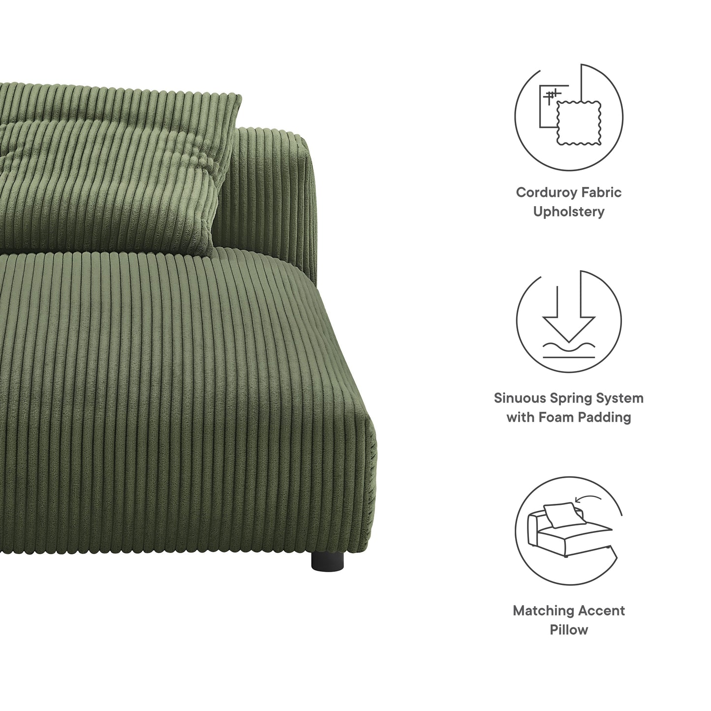 Solace Modular Corduroy Upholstered Armless Chaise Lounge by Modway EEI-6886