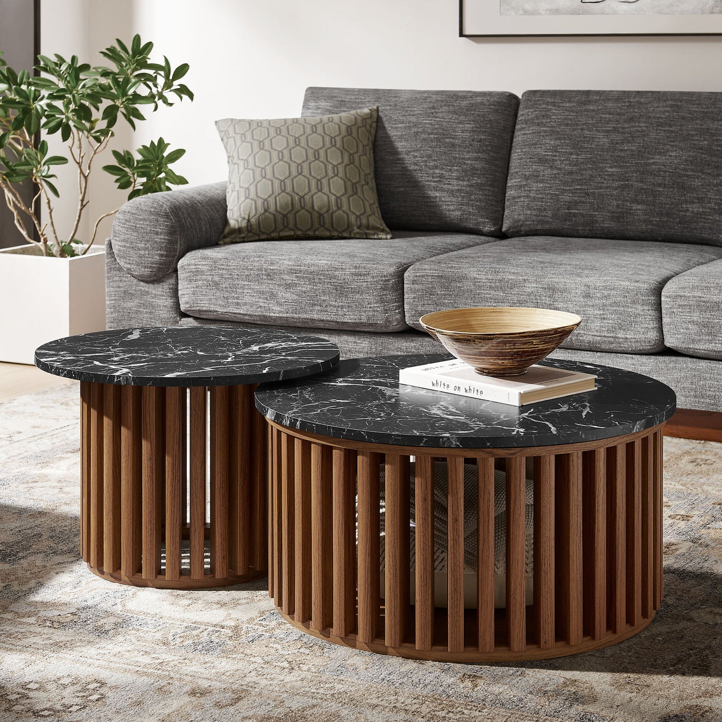 Fortitude Round Faux Marble Top Nesting Coffee Table Set by Modway EEI-7345 FredCo