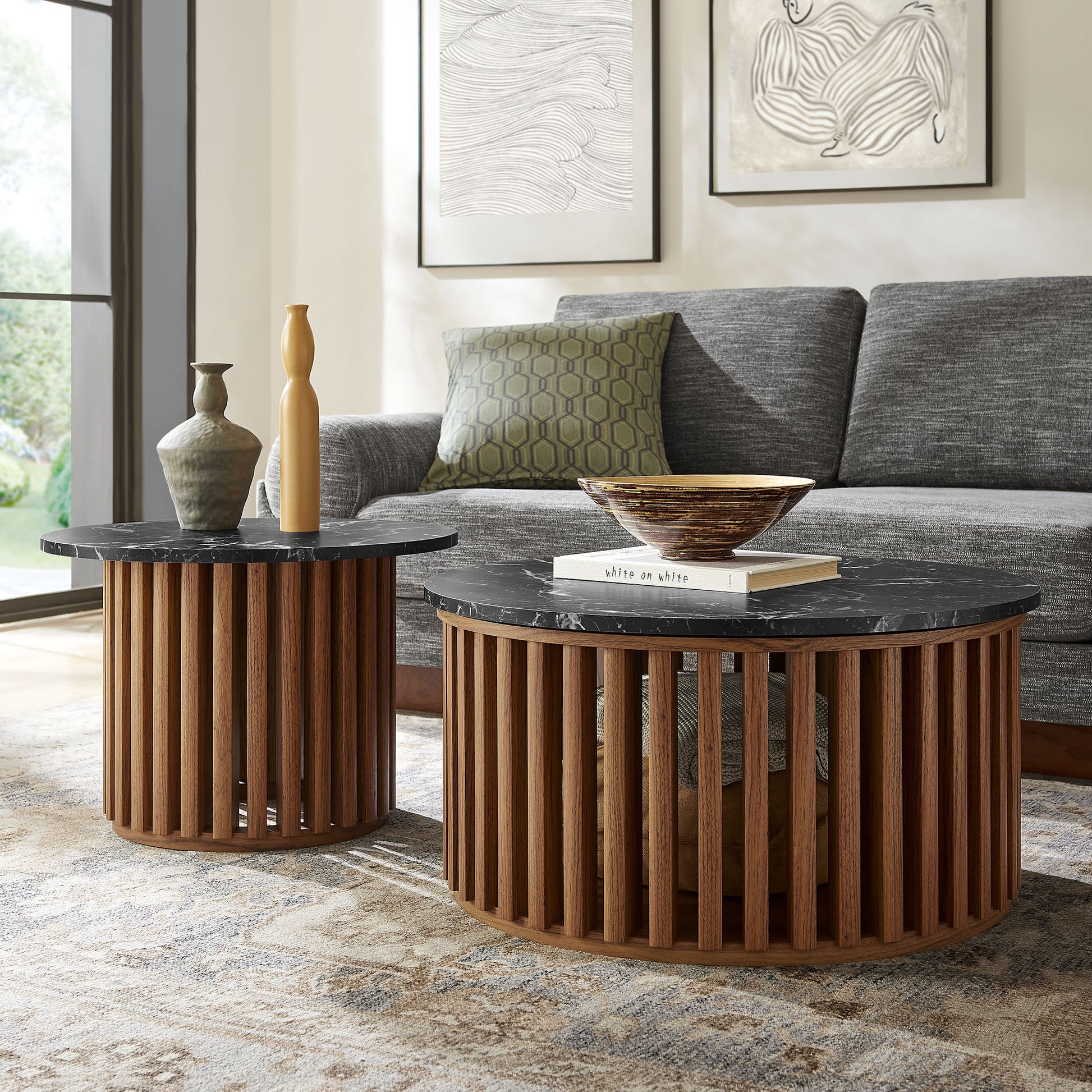 Fortitude Round Faux Marble Top Nesting Coffee Table Set by Modway EEI-7345 FredCo