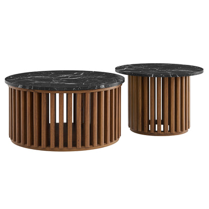 Fortitude Round Faux Marble Top Nesting Coffee Table Set by Modway EEI-7345 FredCo