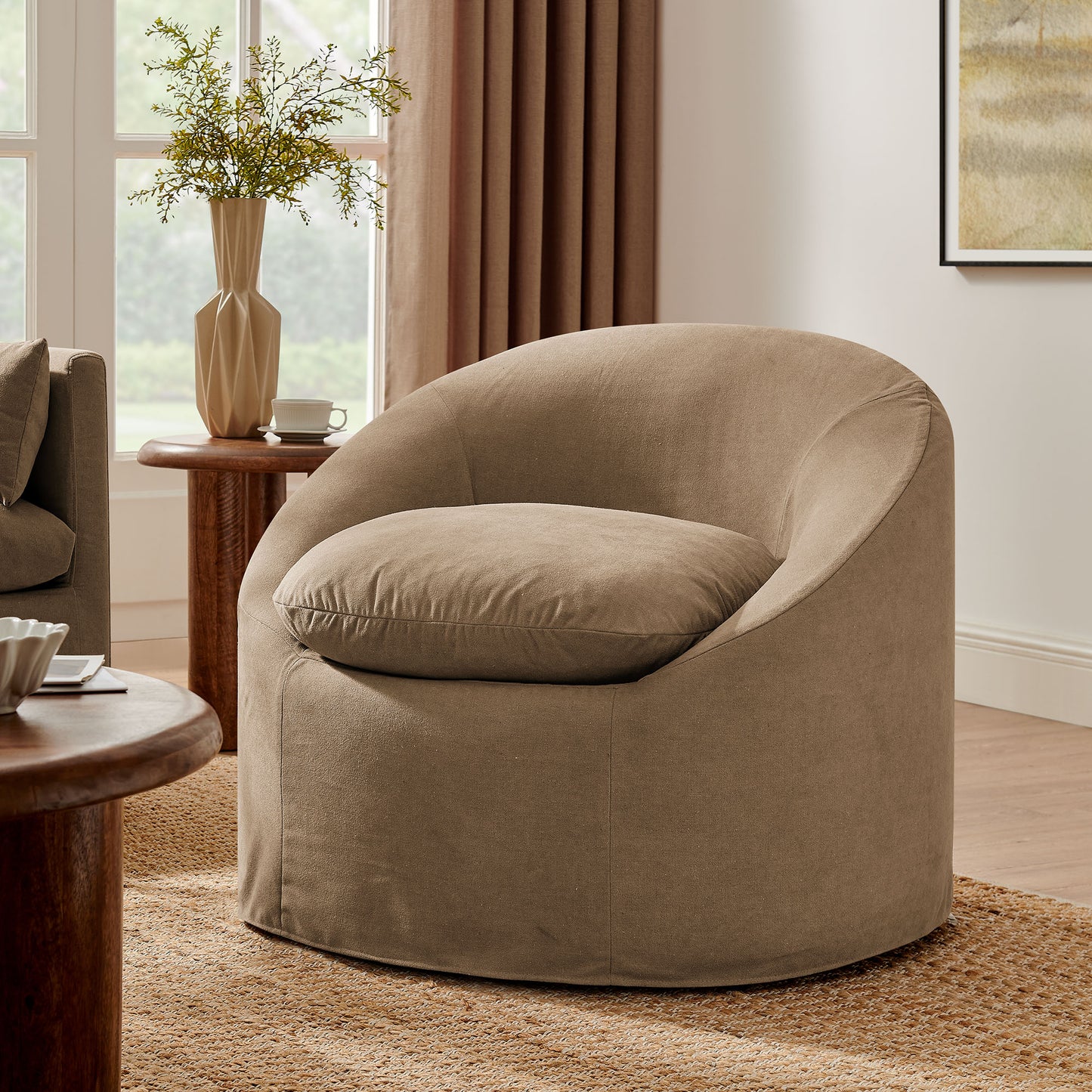 Sadie Slipcovered Linen-Blend Round Accent Chair by Modway EEI-7358
