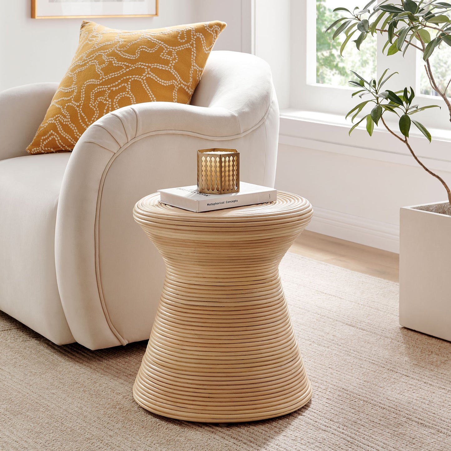 Tavi Hourglass Natural Rattan Round Side Table by Modway EEI-7360
