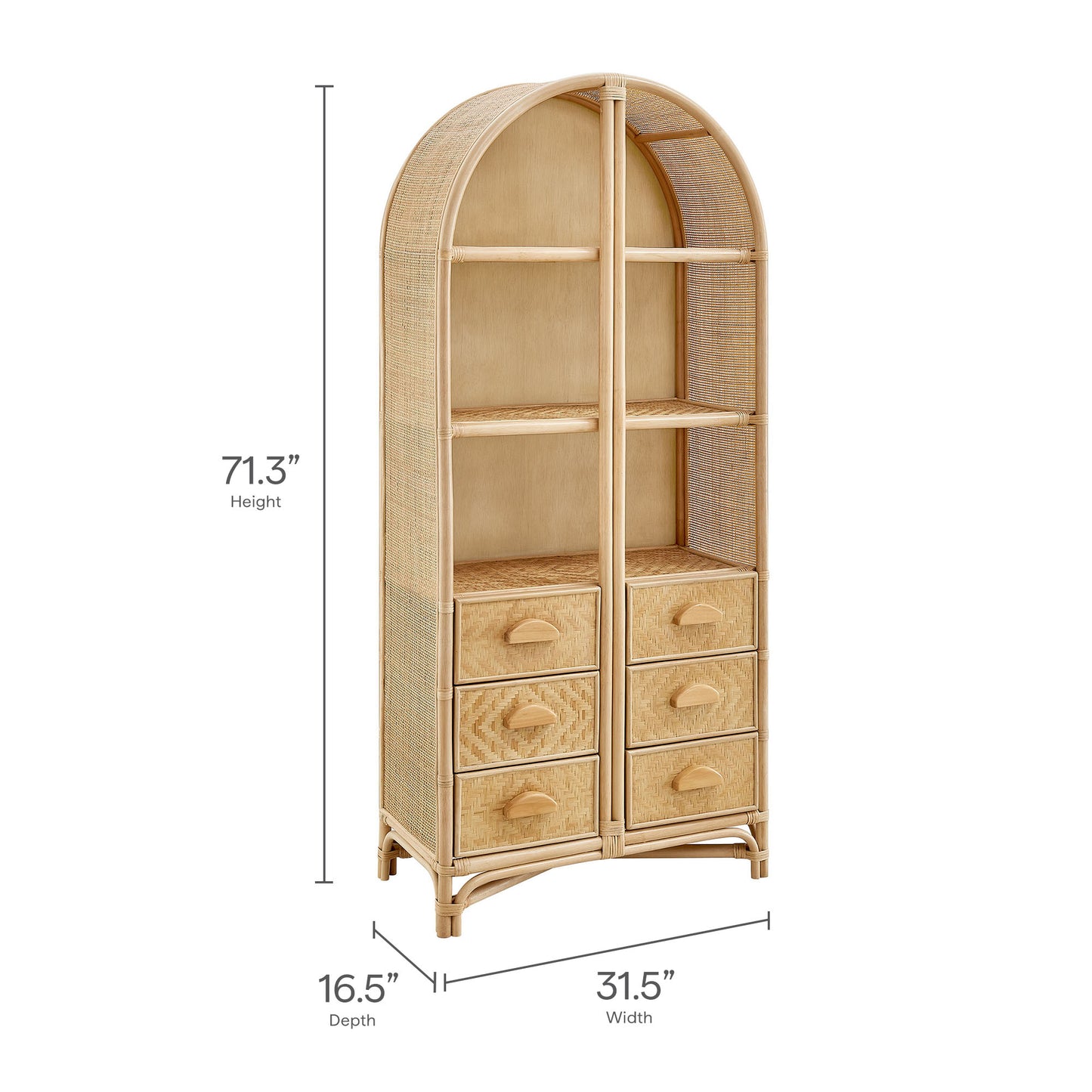 Jane 71 Inch Tall Arched Natural Rattan Bookshelf by Modway EEI-7362