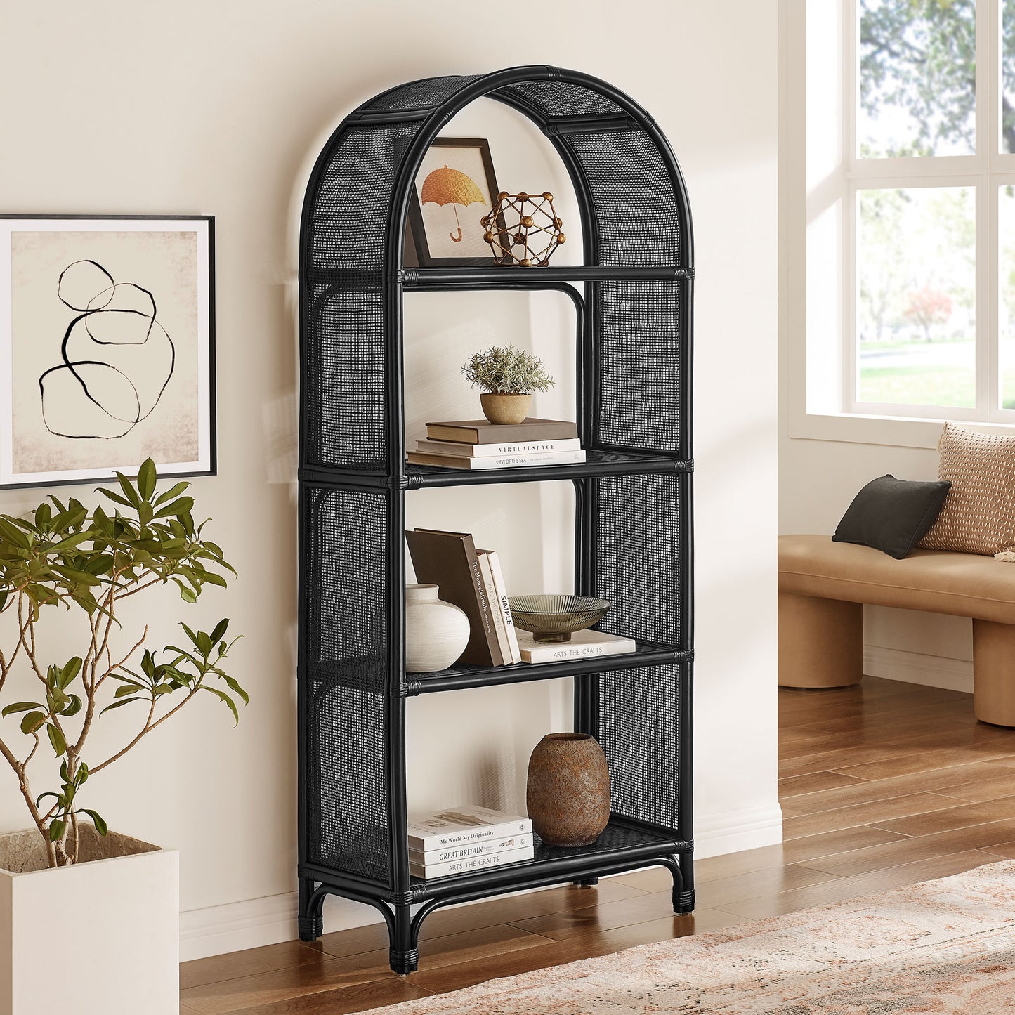 Celeste 67 Inch Tall Arched Natural Rattan Bookshelf by Modway EEI-7363