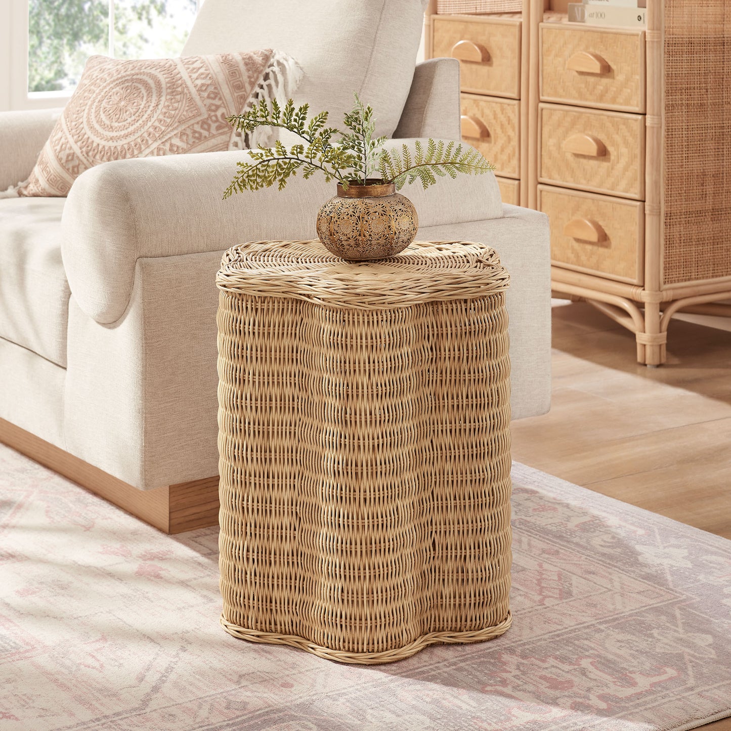 Erika Scalloped Natural Rattan Side Table by Modway EEI-7366