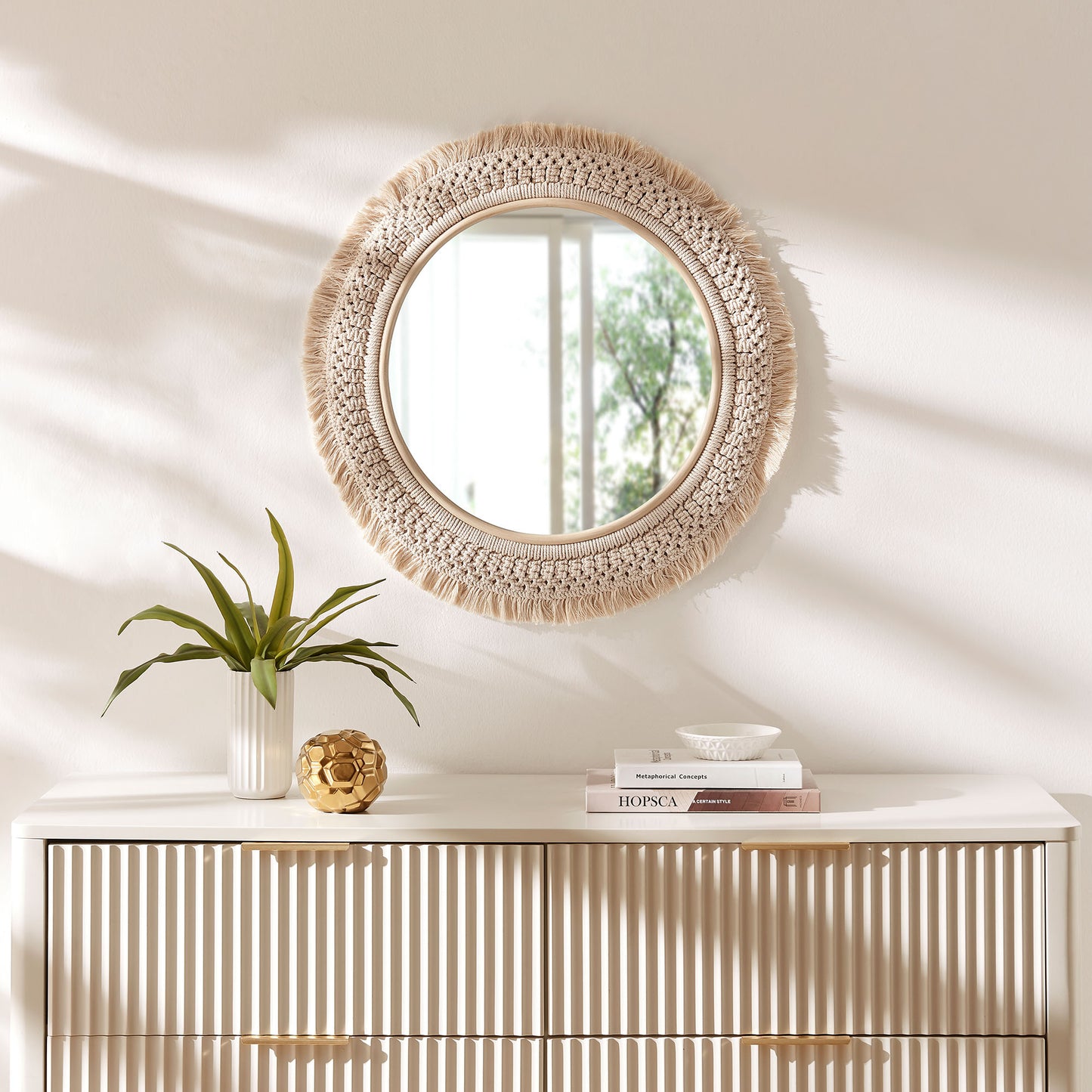 Jade Round Rattan Macrame Wall Mirror by Modway EEI-7367