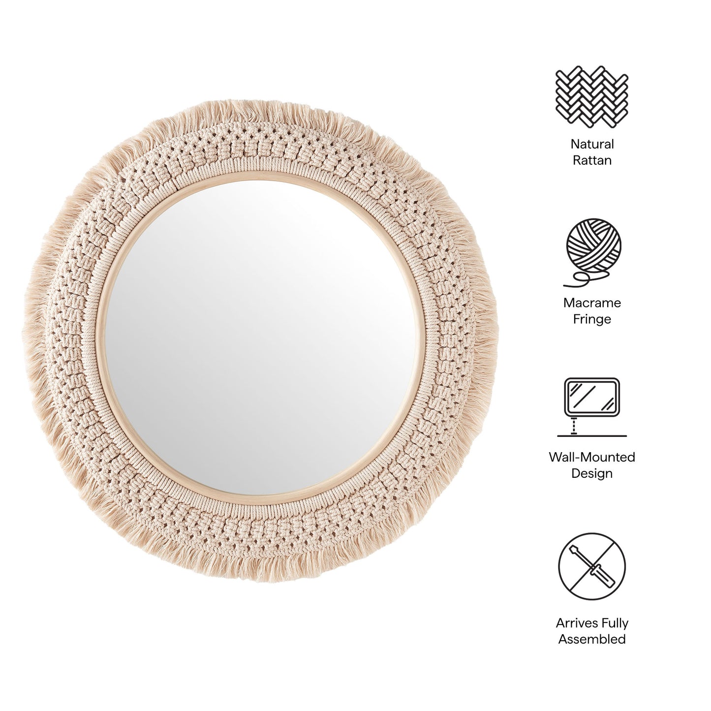 Jade Round Rattan Macrame Wall Mirror by Modway EEI-7367