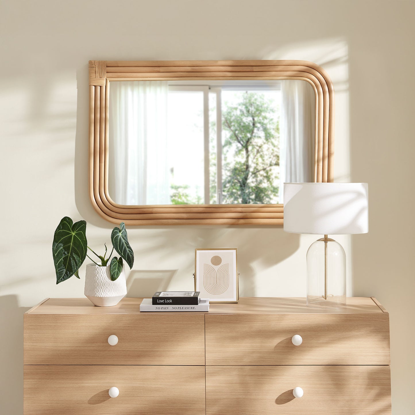 Corsica Curved Rectangle Rattan Wall Mirror by Modway EEI-7368