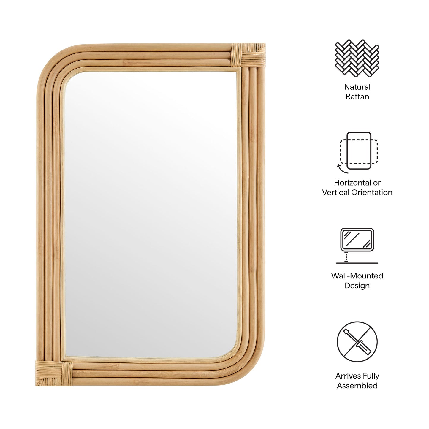 Corsica Curved Rectangle Rattan Wall Mirror by Modway EEI-7368