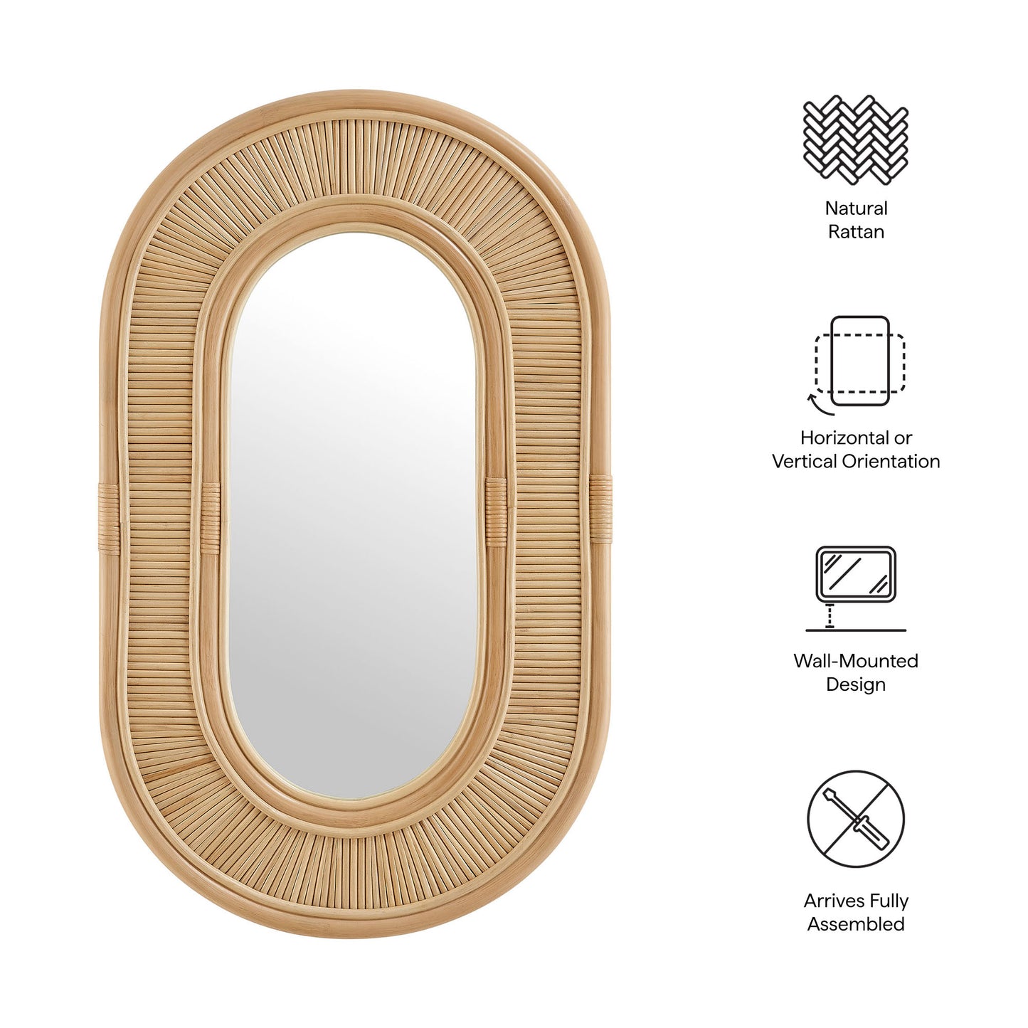Sovana Oval Rattan Wall Mirror by Modway EEI-7369