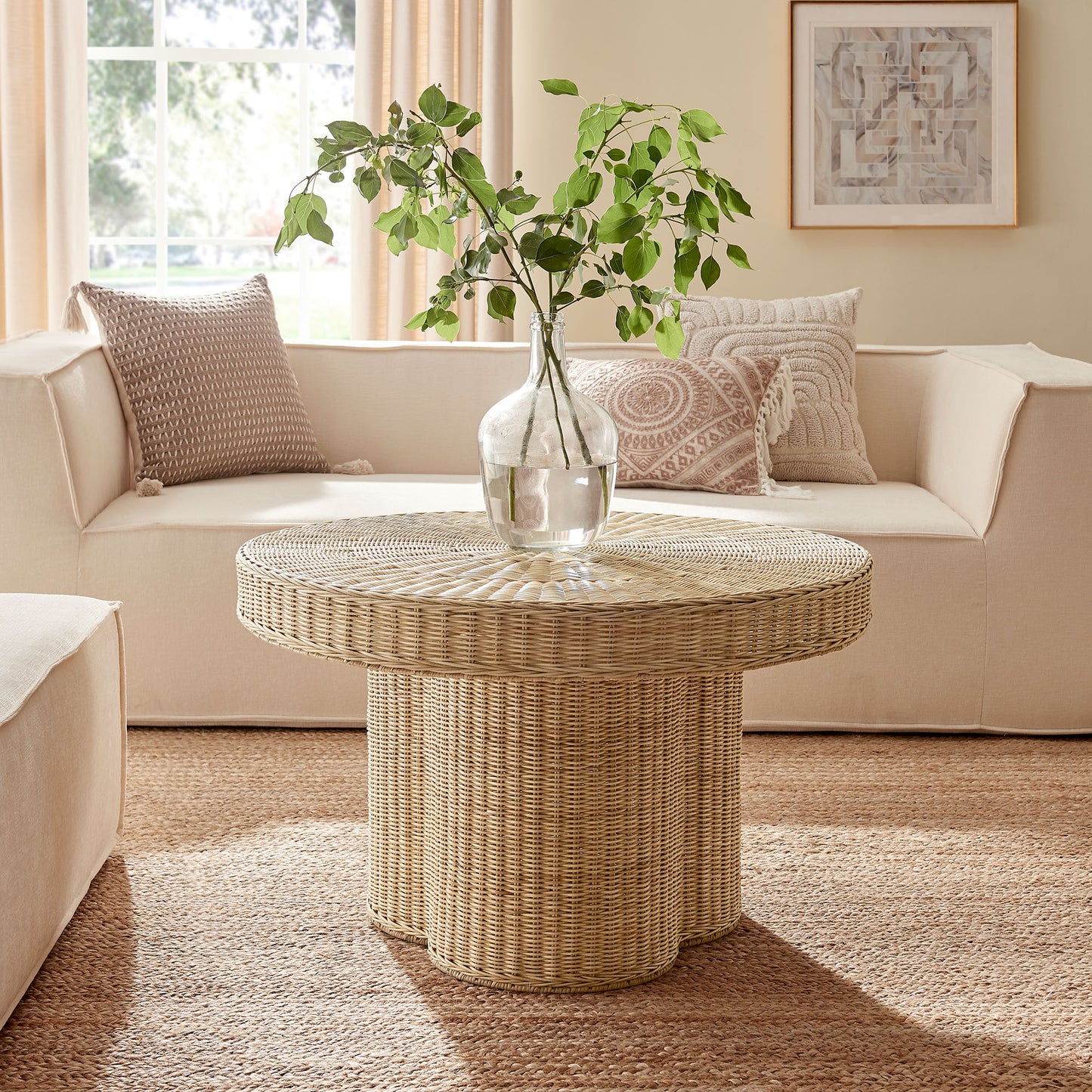 Ainsley 32 Inch Round Natural Rattan Coffee Table by Modway EEI-7370