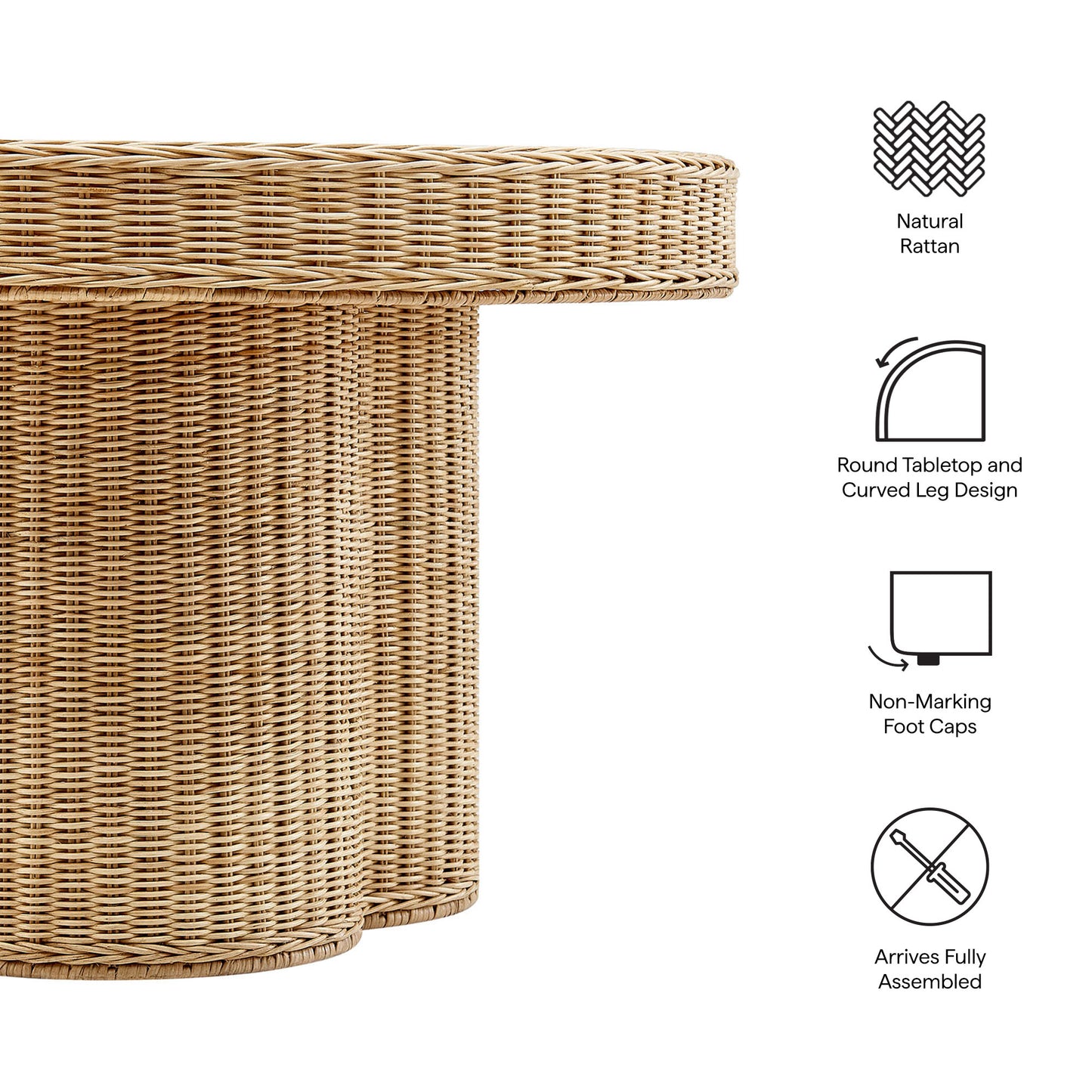 Ainsley 32 Inch Round Natural Rattan Coffee Table by Modway EEI-7370