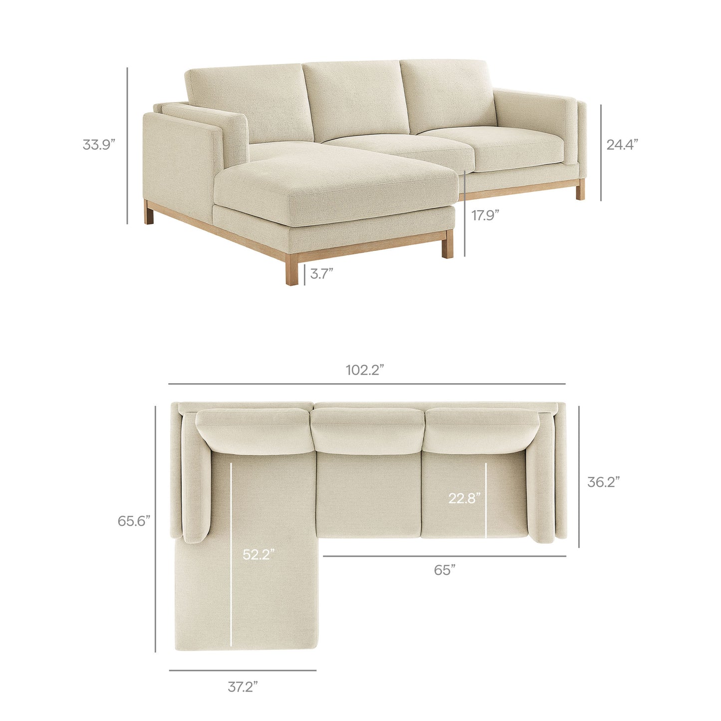 Roscoe Left-Facing Fabric Sectional Sofa with Chaise by Modway EEI-7374