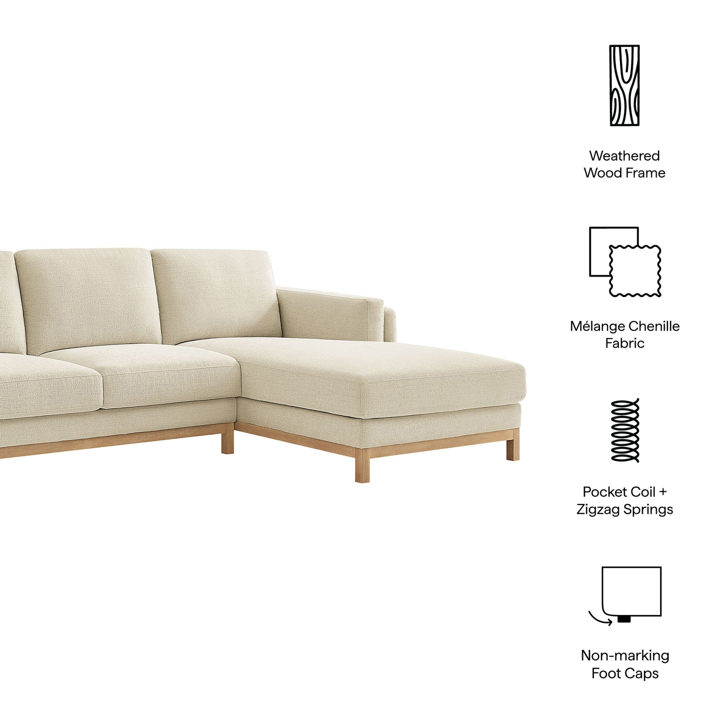 Roscoe Right-Facing Fabric Sectional Sofa with Chaise by Modway EEI-7375