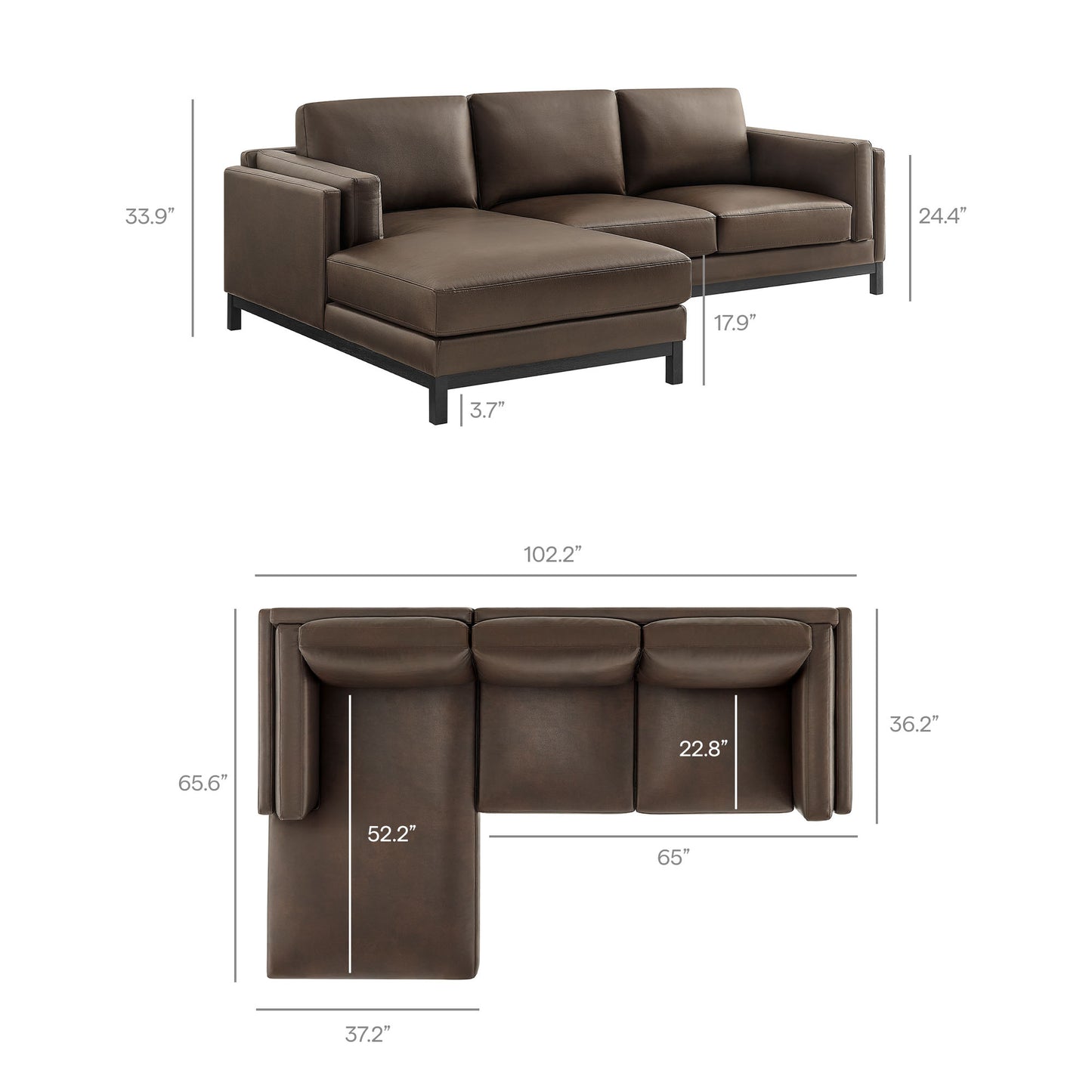 Roscoe Left-Facing Vegan Leather Sectional Sofa with Chaise by Modway EEI-7376