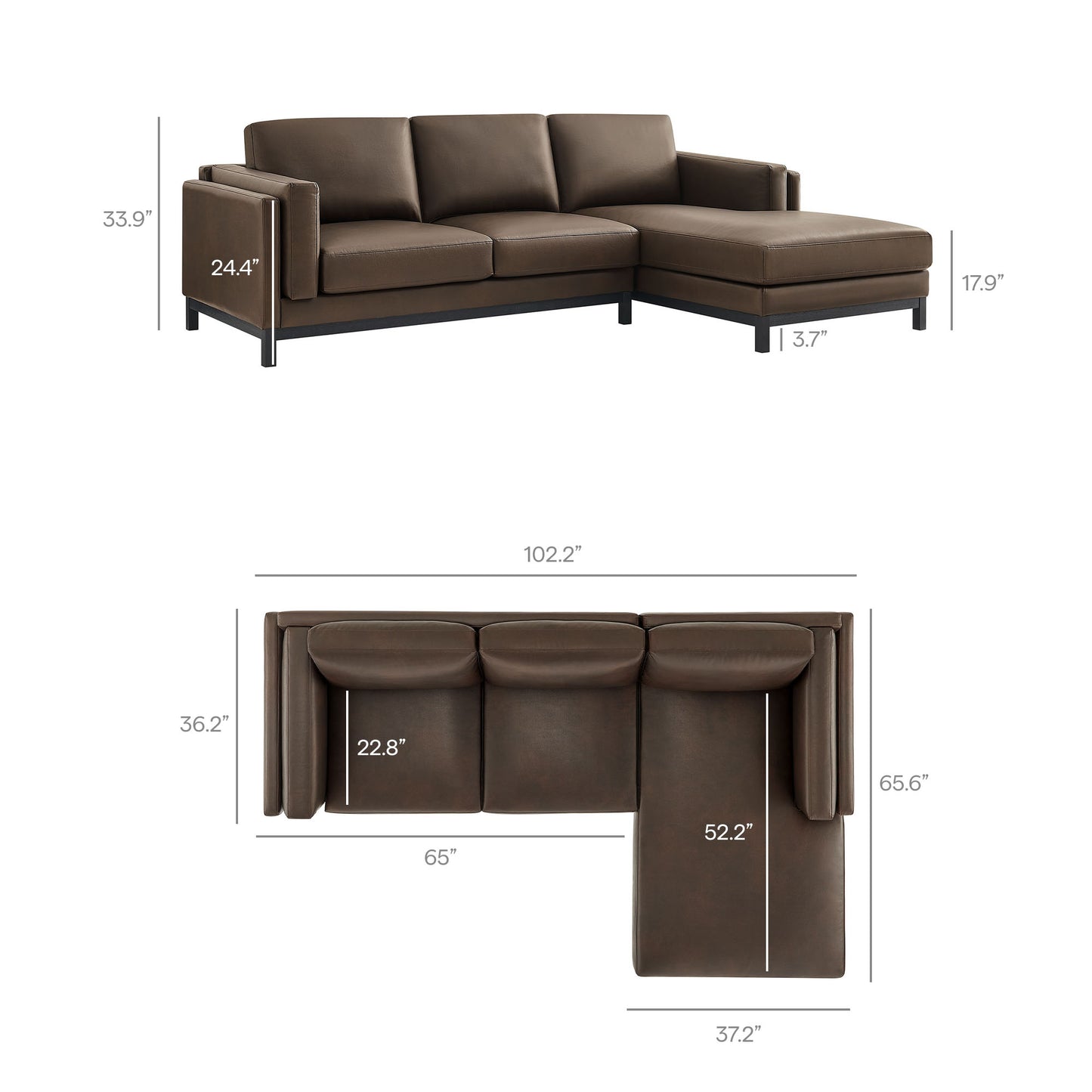 Roscoe Right-Facing Vegan Leather Sectional Sofa with Chaise by Modway EEI-7377