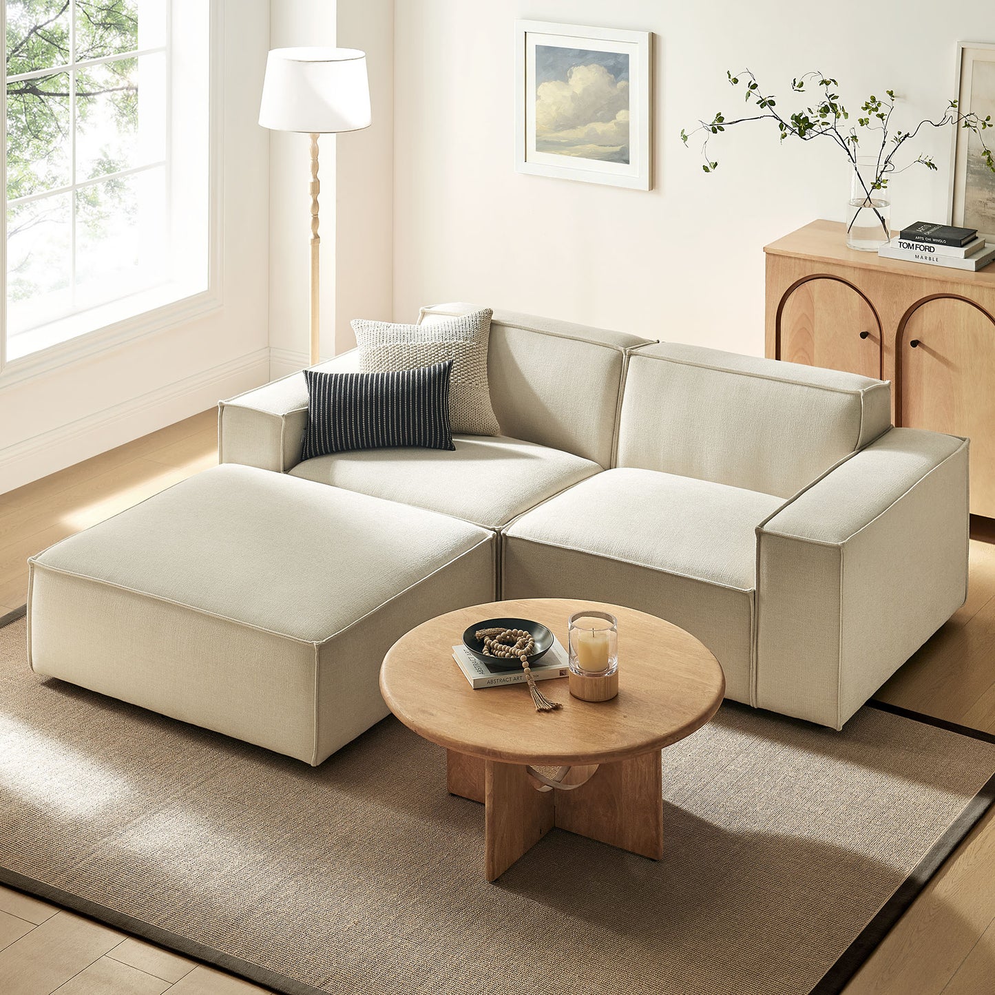 Restore 3-Piece Performance Fabric Upholstered Modular Loveseat with Ottoman by Modway EEI-7405
