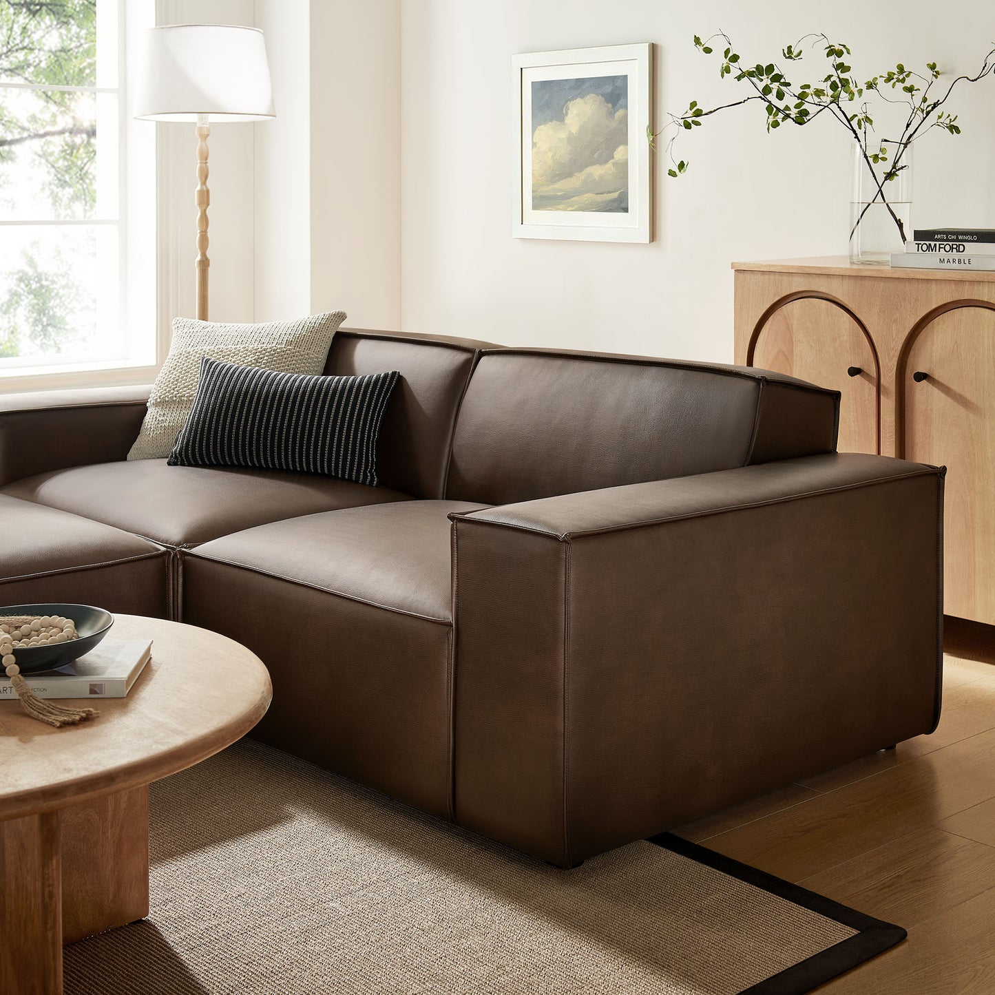 Restore 3-Piece Vegan Leather Modular Loveseat with Ottoman by Modway EEI-7406