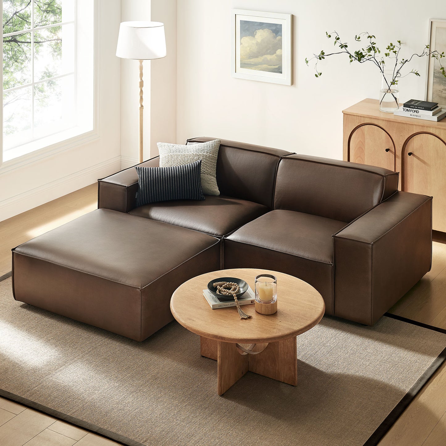 Restore 3-Piece Vegan Leather Modular Loveseat with Ottoman by Modway EEI-7406