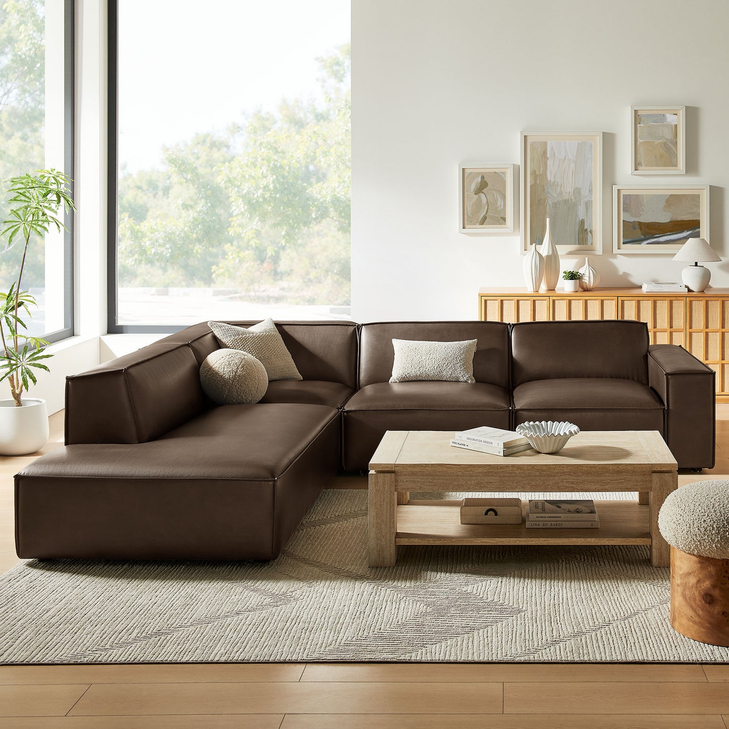 Restore 4-Piece Vegan Leather Modular L-Shaped Sofa by Modway EEI-7432