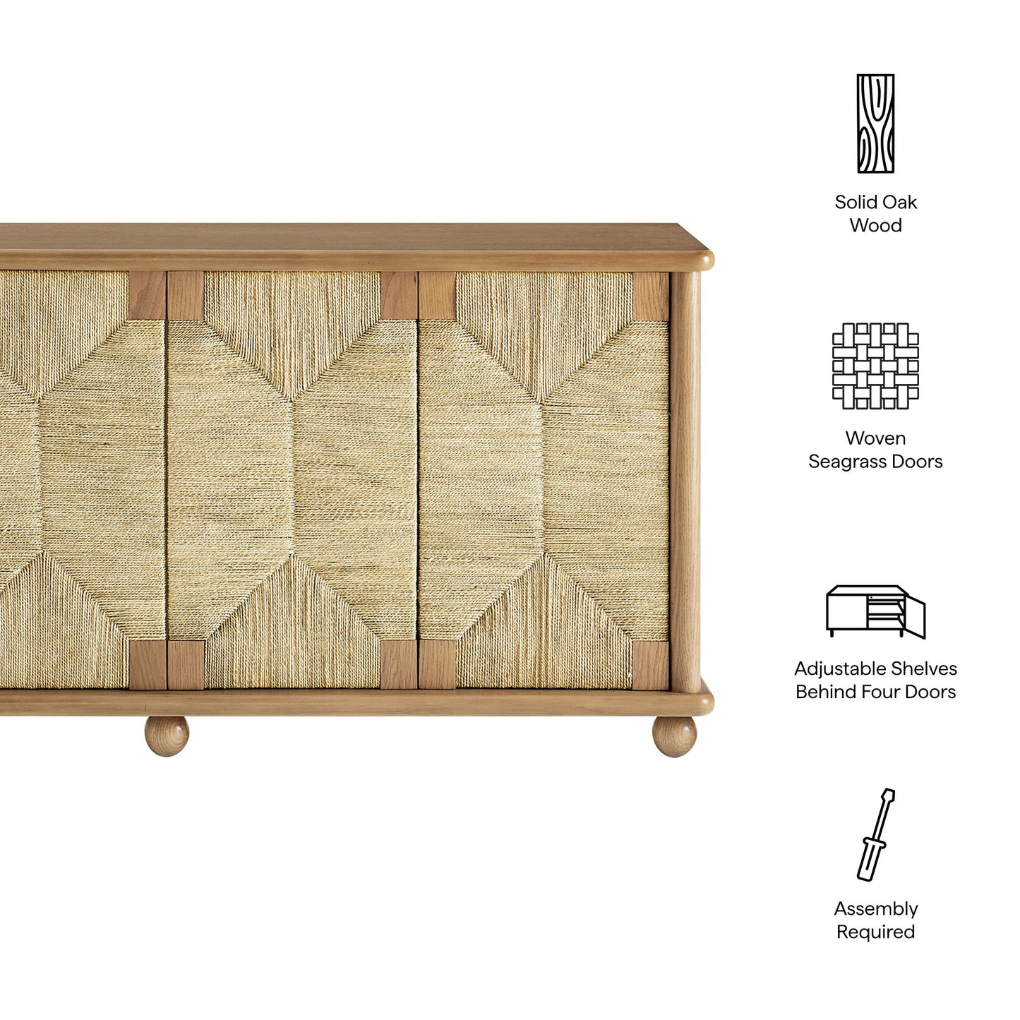 Marola 71 Inch Oak Wood Seagrass Sideboard by Modway EEI-7451