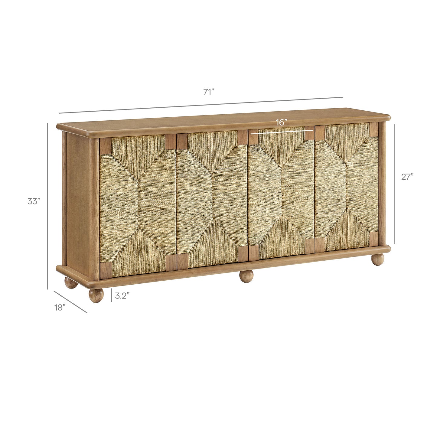 Marola 71 Inch Oak Wood Seagrass Sideboard by Modway EEI-7451